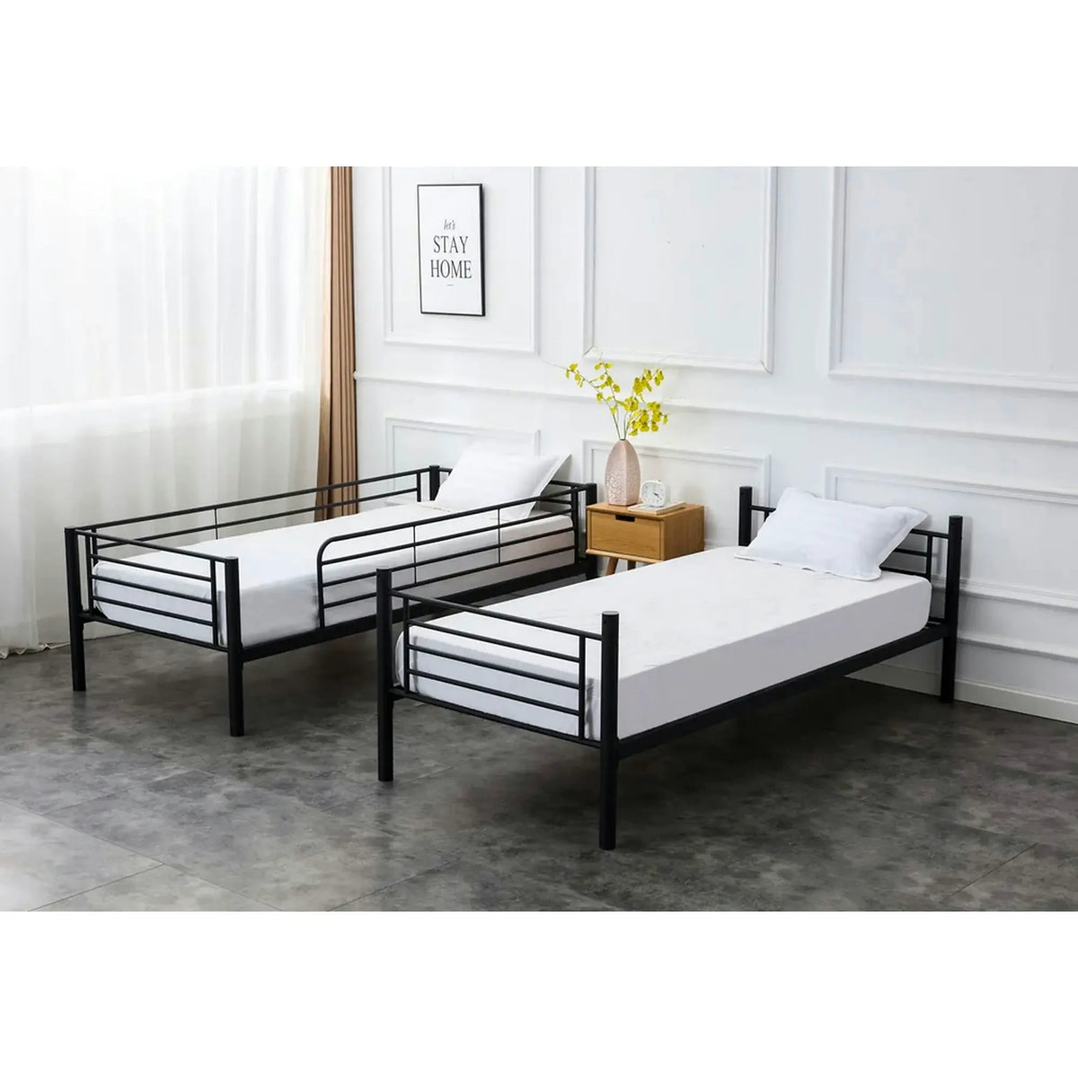 Pat supraetajat BUNKY 90x200, negru, metal, cu somiera