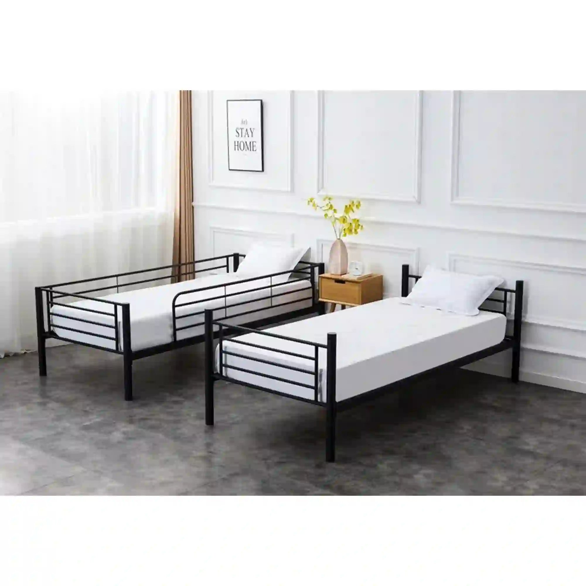 Pat supraetajat BUNKY 90x200, negru, metal, cu somiera