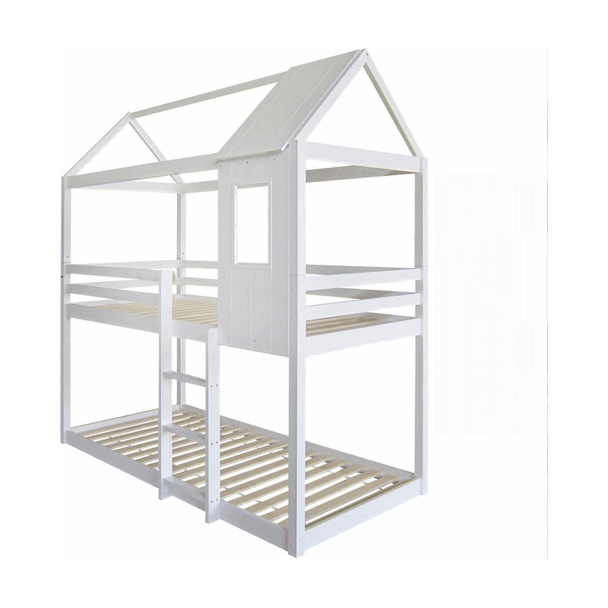 Pat supraetajat Montessori ATRISA 90x200, alb, lemn, cu somiera