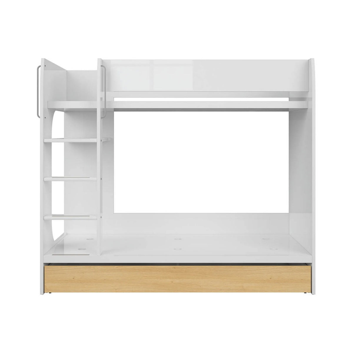 Pat supraetajat NANDU 80x180, alb lucios, cu suport saltea si sertar