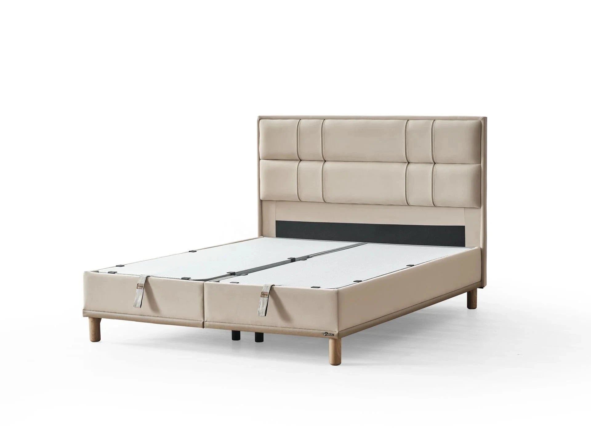 Pat TESLA THERAPHY 100x200, stofa catifelata bej - Scarlet S0906, cu somiera si spatiu depozitare