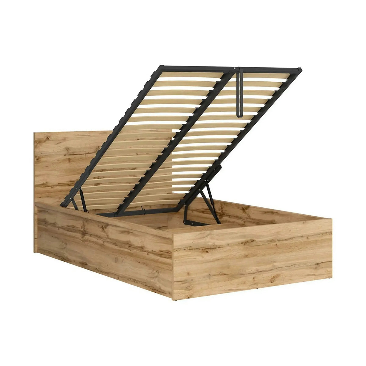 Pat TETRIX 120x200, stejar wotan, PAL laminat, cu somiera si lada depozitare