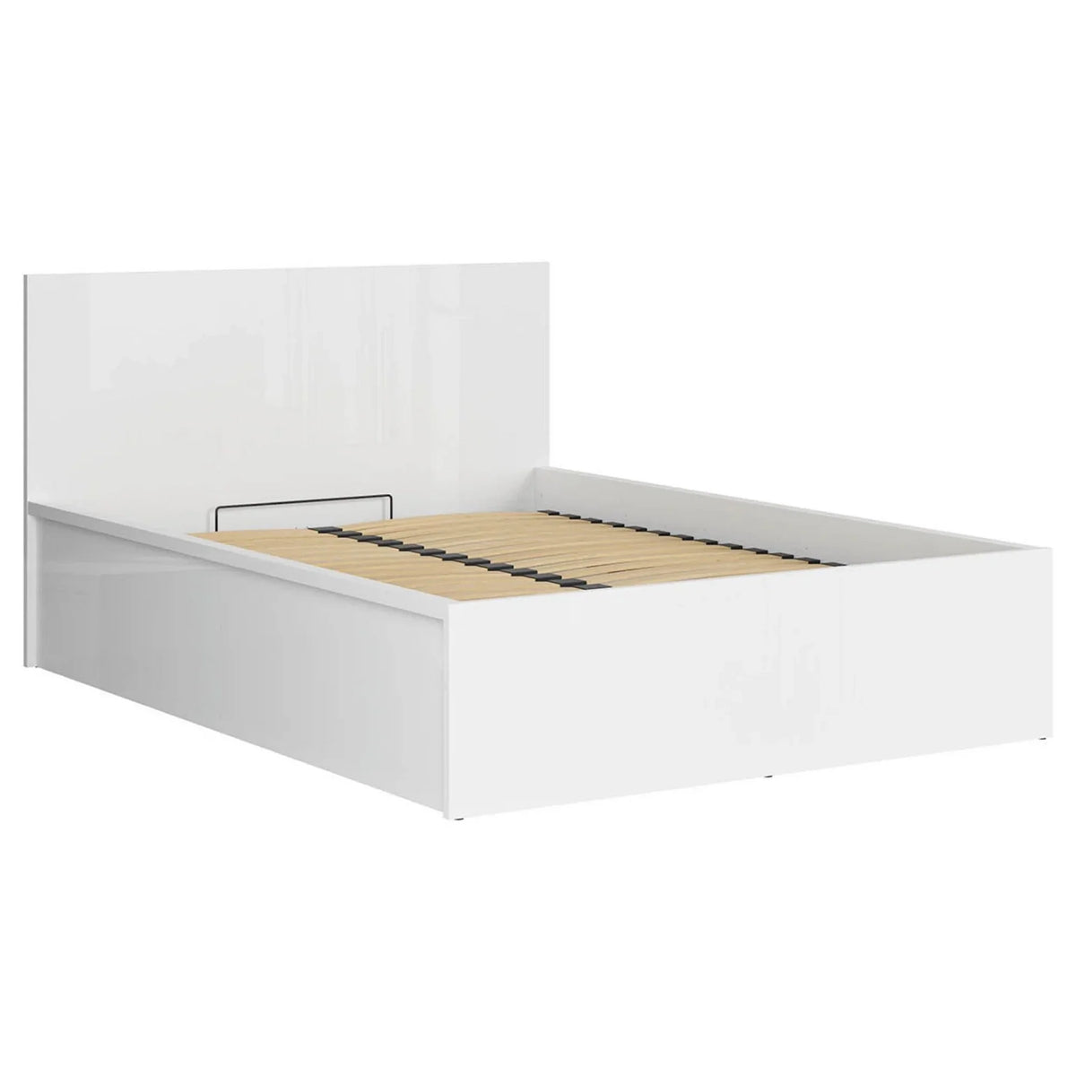 Pat TETRIX 140x200, alb lucios, PAL, cu somiera si spatiu depozitare