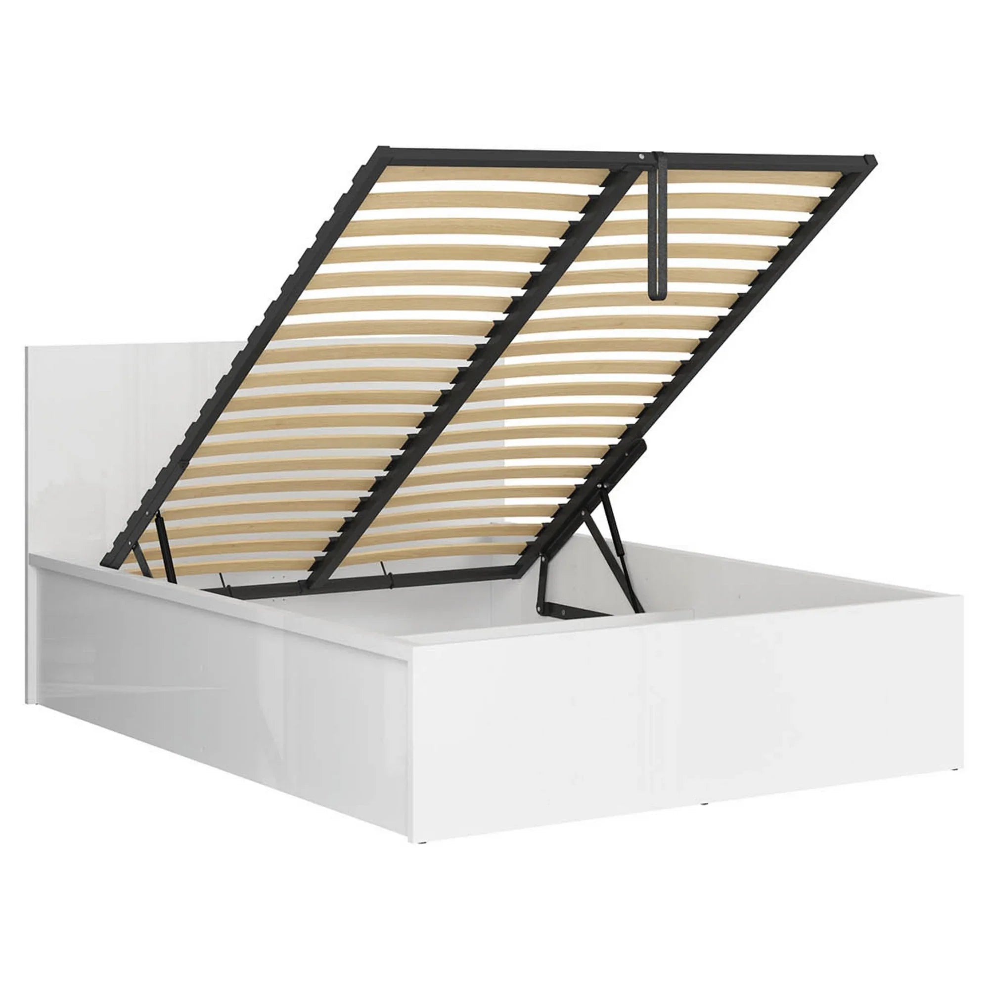 Pat TETRIX 140x200, alb lucios, PAL, cu somiera si spatiu depozitare