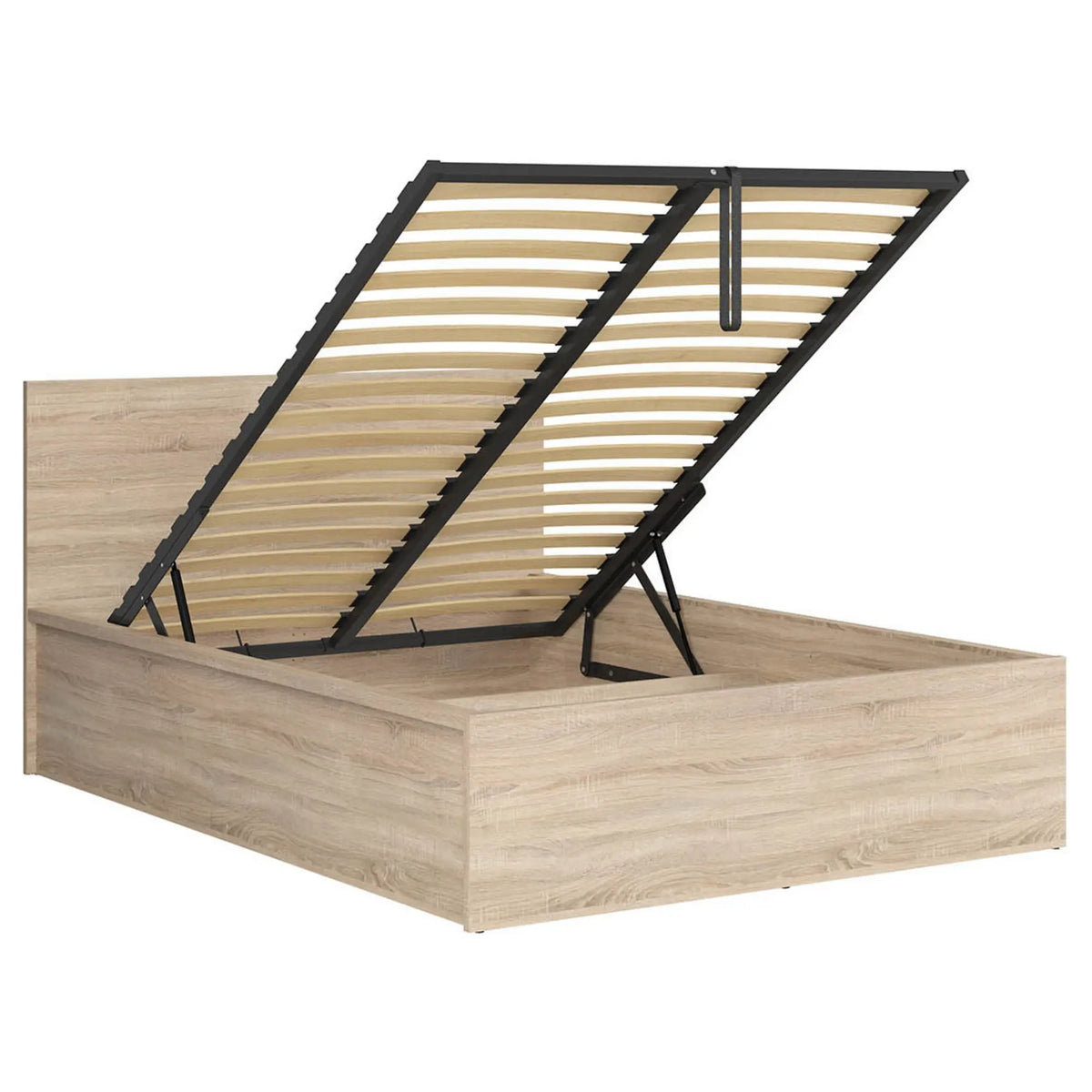 Pat TETRIX 140x200, stejar sonoma, PAL, cu somiera si spatiu depozitare