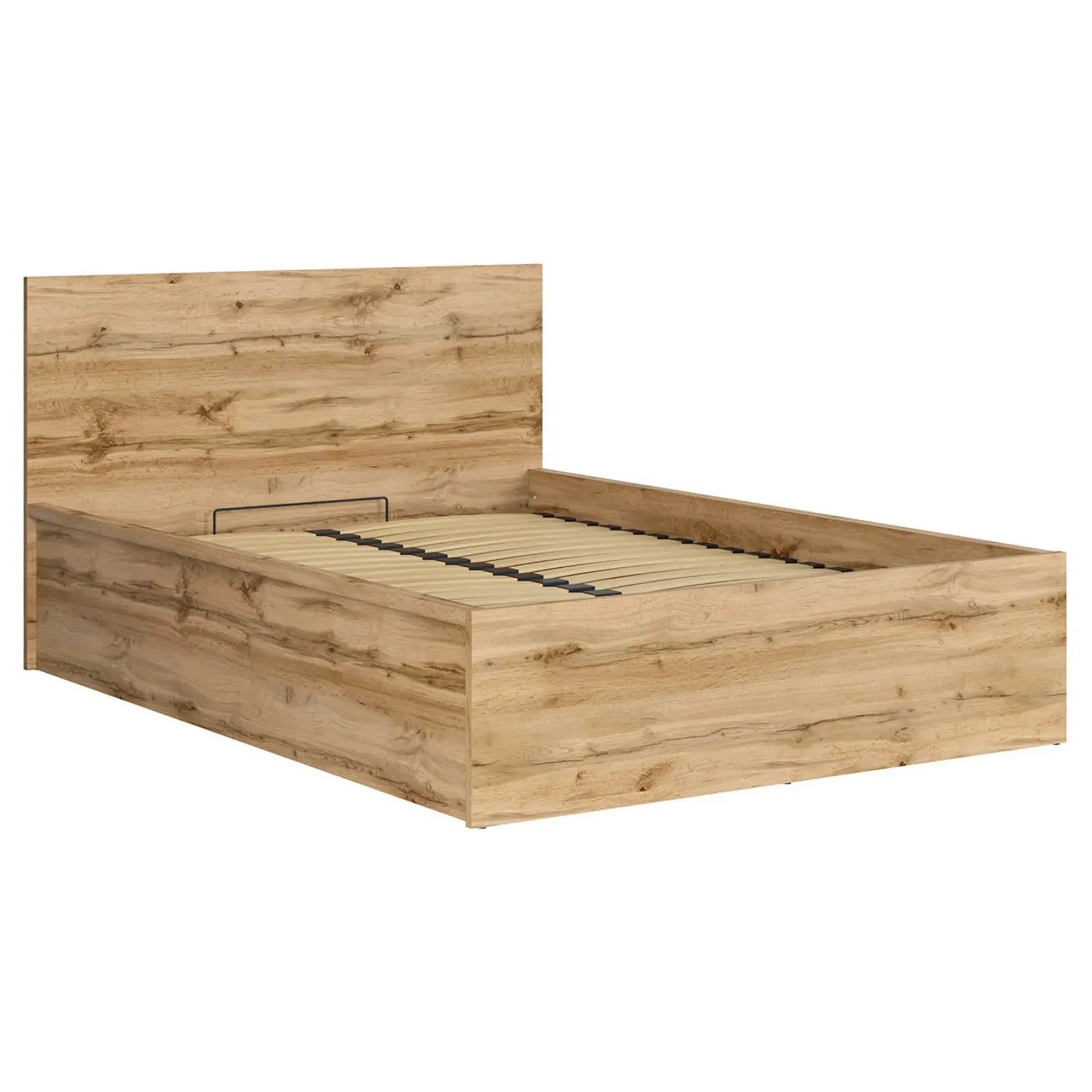Pat TETRIX 140x200, stejar wotan, PAL, cu somiera si spatiu depozitare