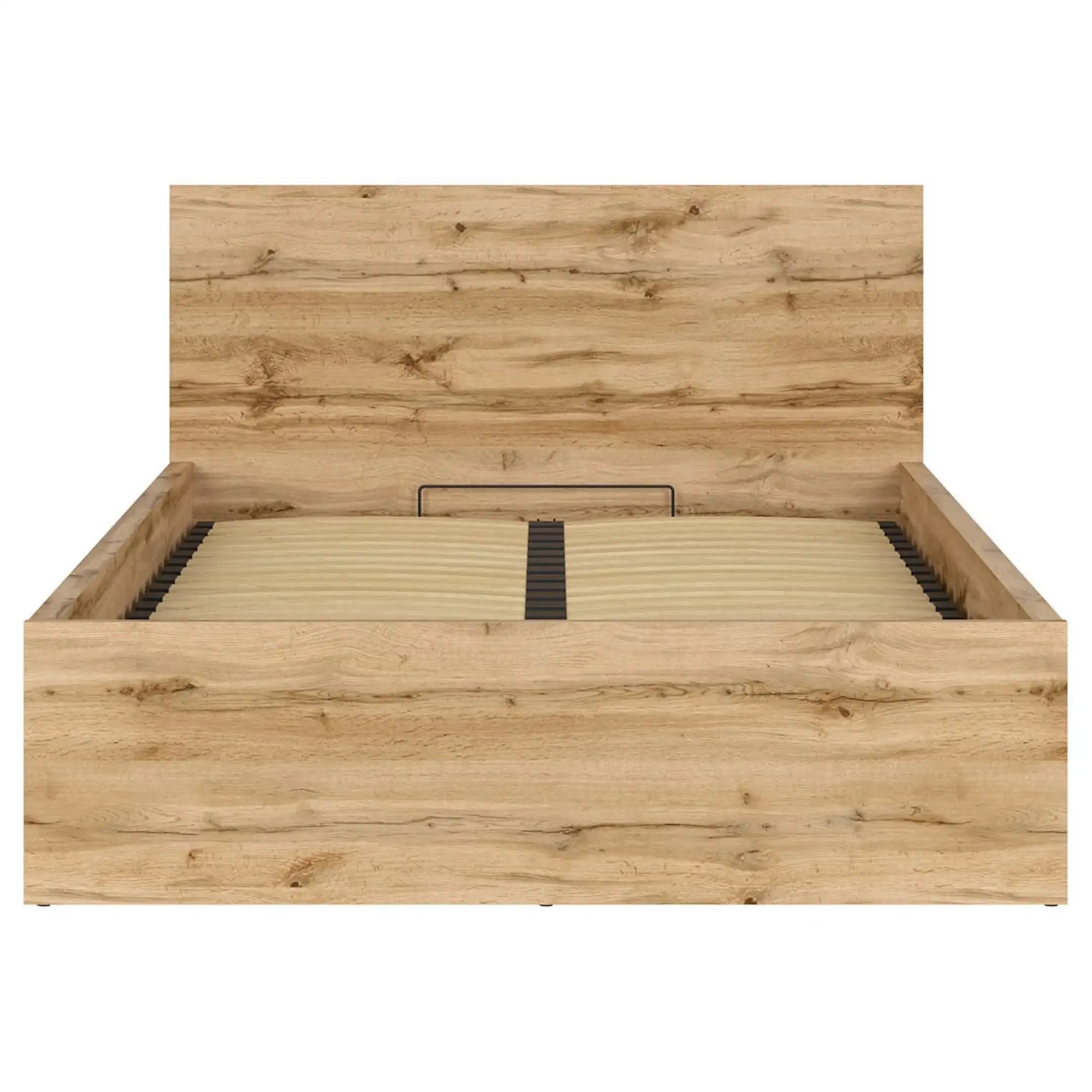 Pat TETRIX 140x200, stejar wotan, PAL, cu somiera si spatiu depozitare