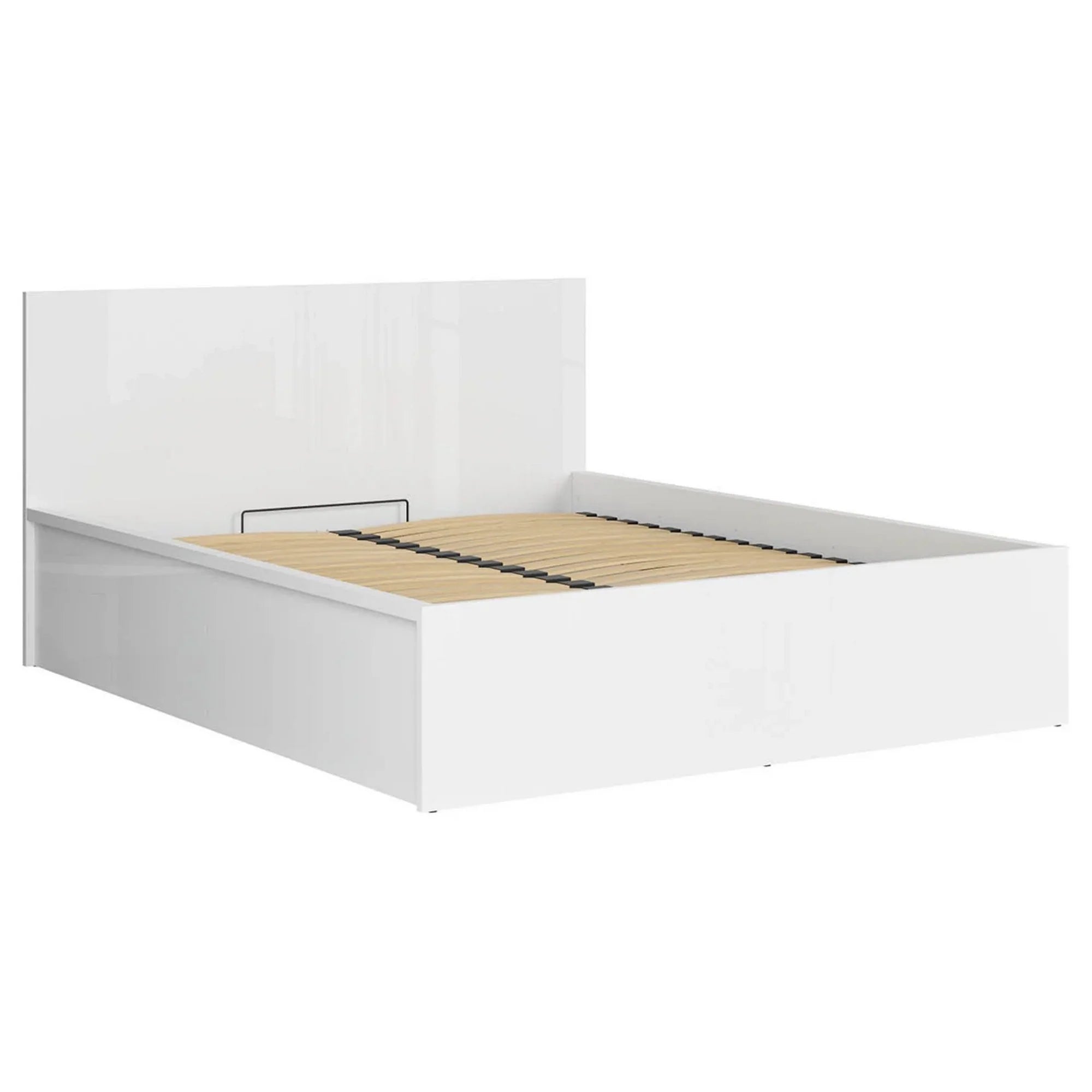 Pat TETRIX 160x200, alb lucios, PAL, cu somiera si spatiu depozitare