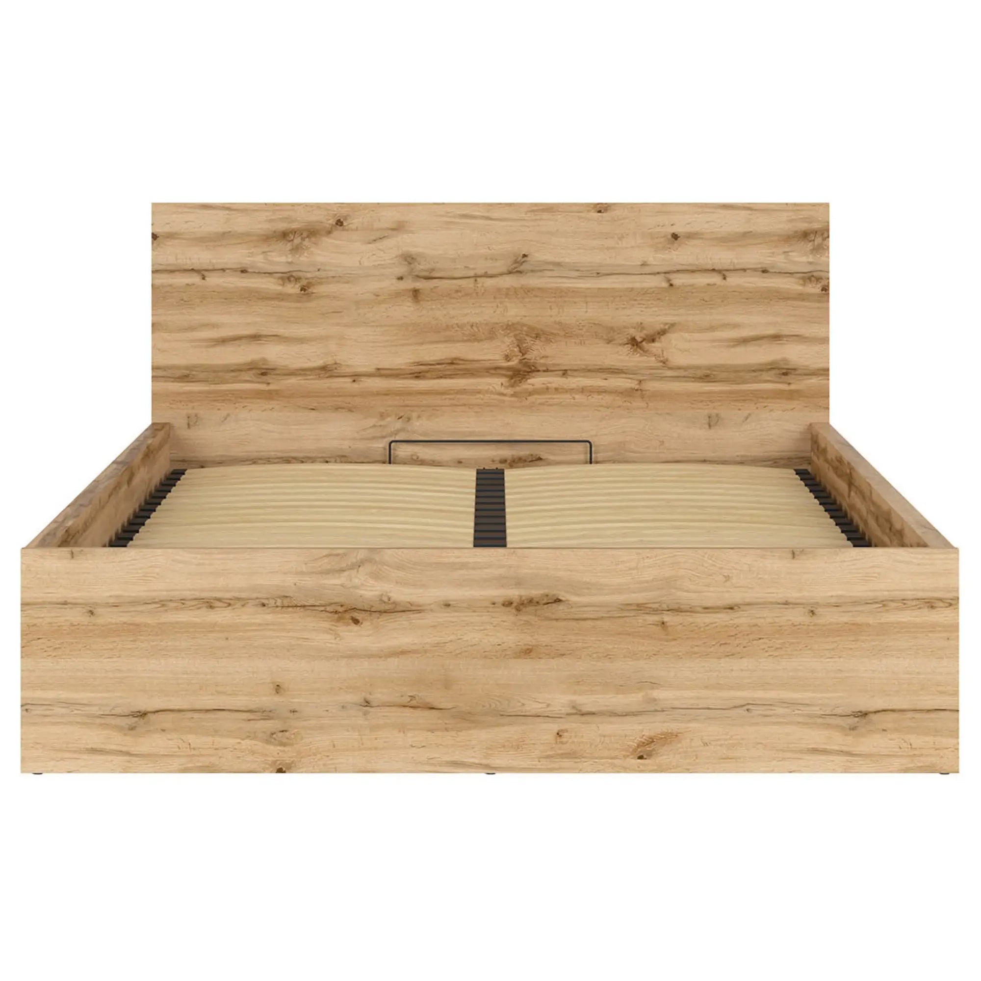 Pat TETRIX 160x200, stejar wotan, PAL, cu somiera si spatiu depozitare