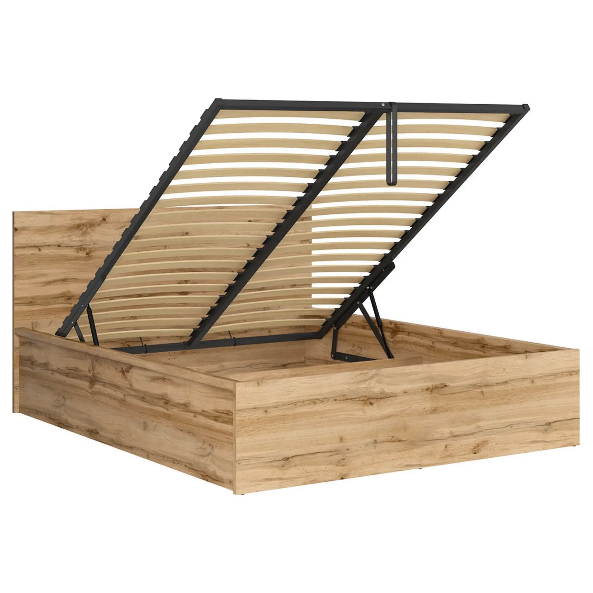 Pat TETRIX 160x200, stejar wotan, PAL, cu somiera si spatiu depozitare