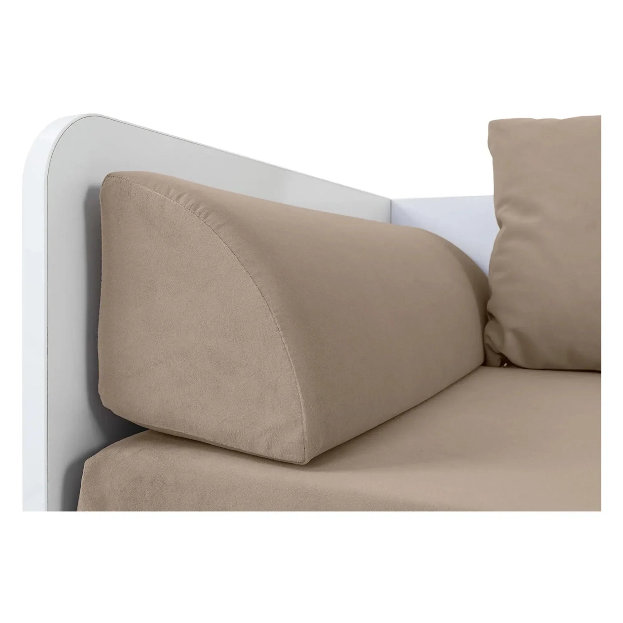 Pat TETRIX 80/160x200, alb/bej, PAL/stofa, cu saltea extensibila si spatiu depozitare