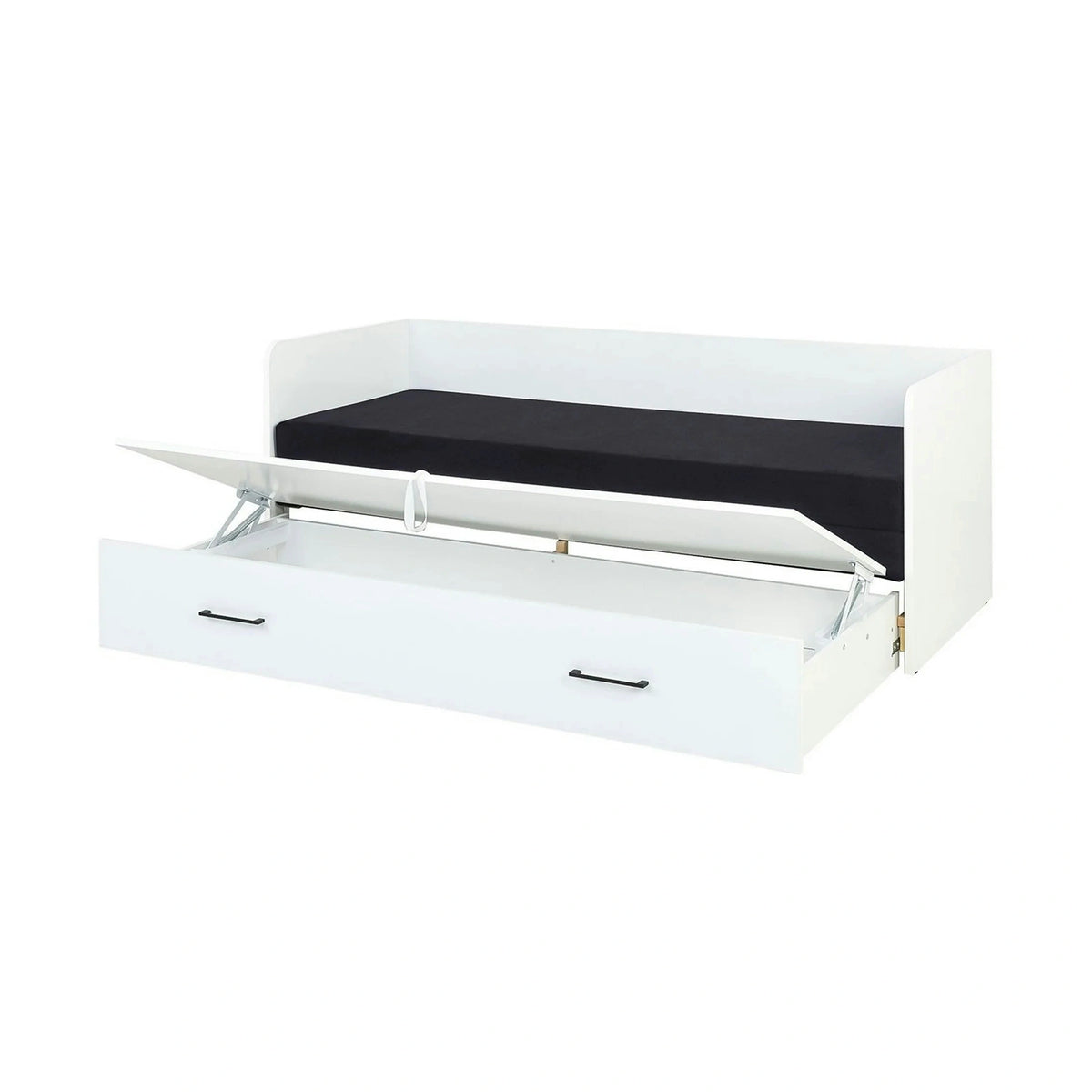 Pat TETRIX 80/160x200, alb/negru, PAL/stofa, cu saltea extensibila si spatiu depozitare