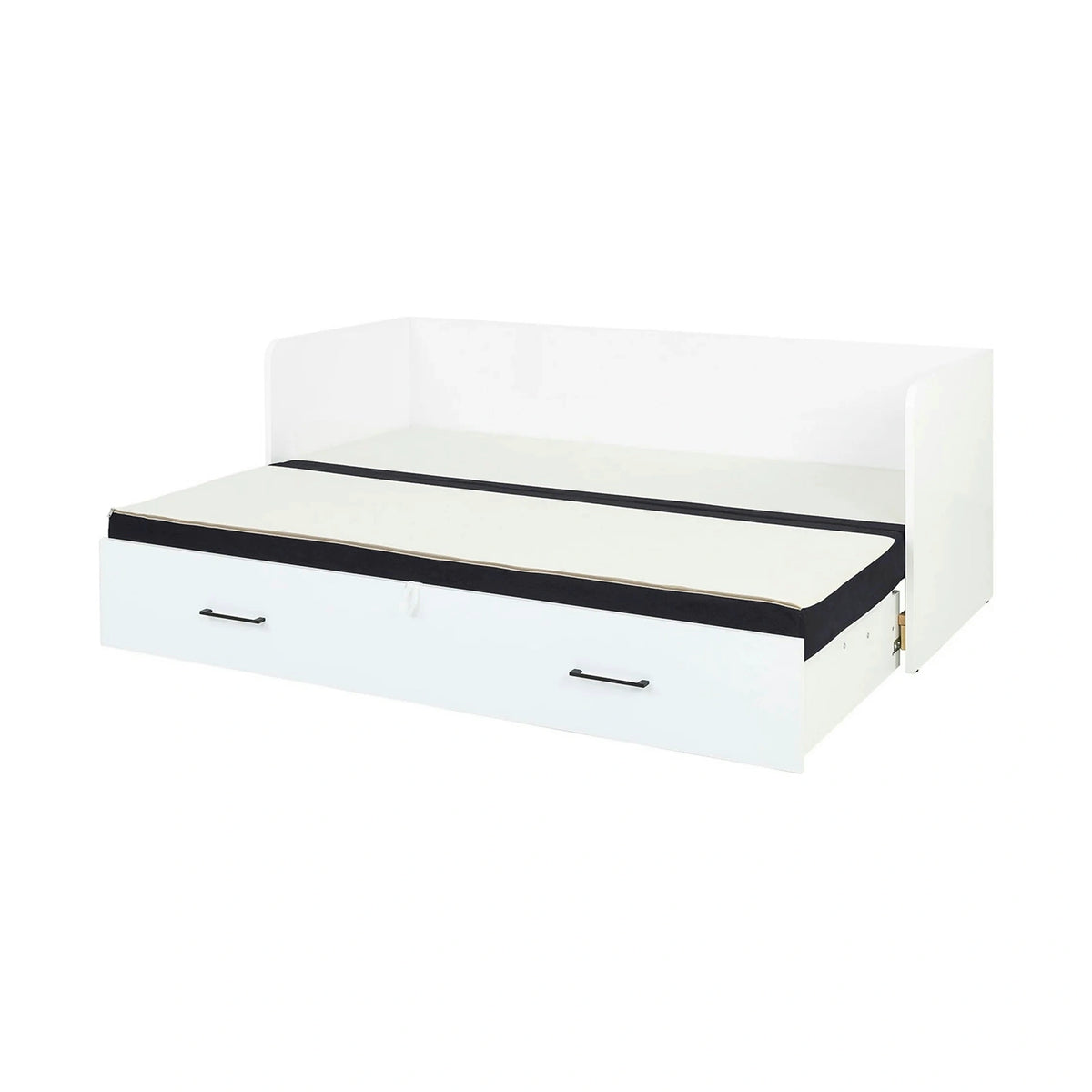 Pat TETRIX 80/160x200, alb/negru, PAL/stofa, cu saltea extensibila si spatiu depozitare