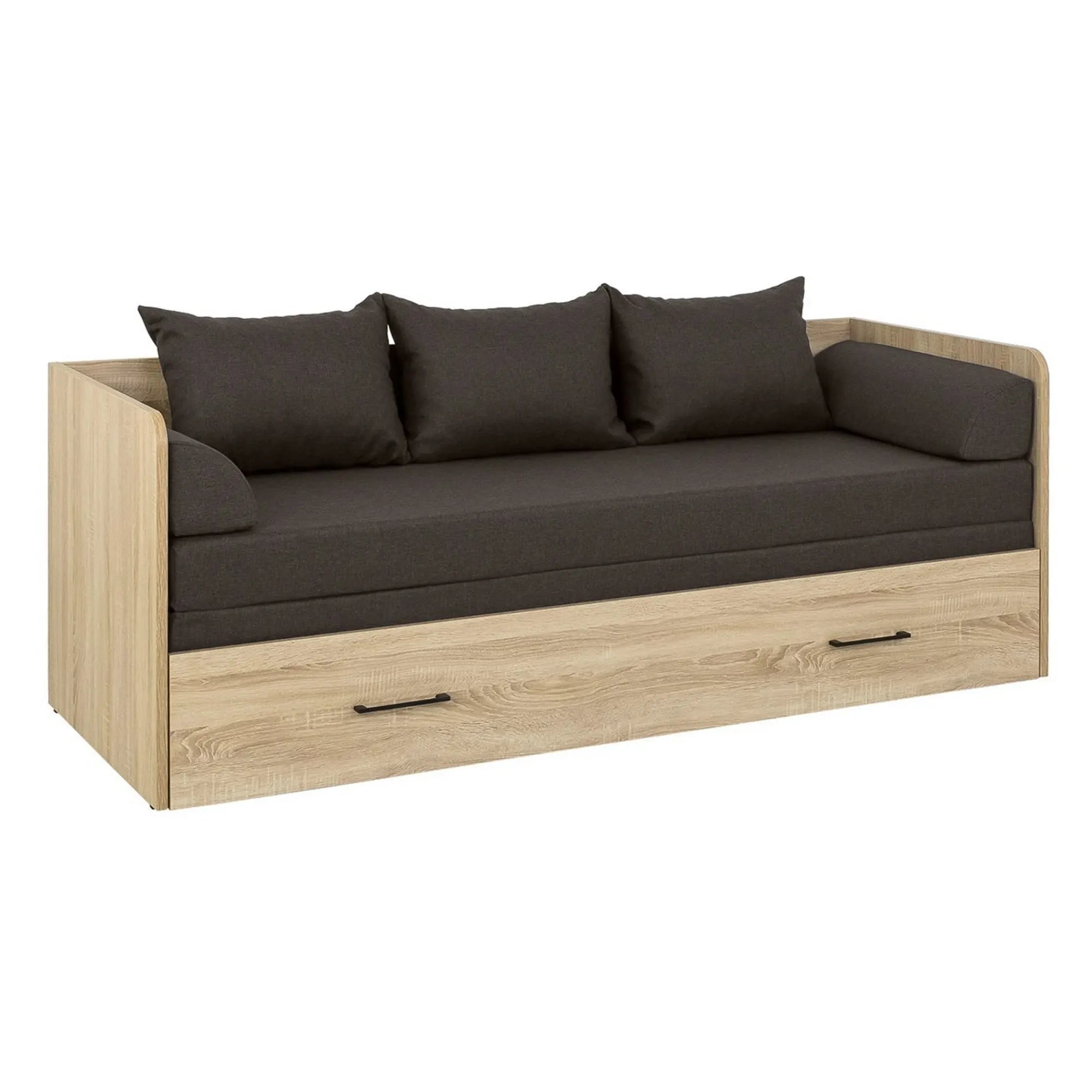 Pat TETRIX 80/160x200, stejar sonoma/maro, PAL/stofa, cu saltea extensibila si spatiu depozitare