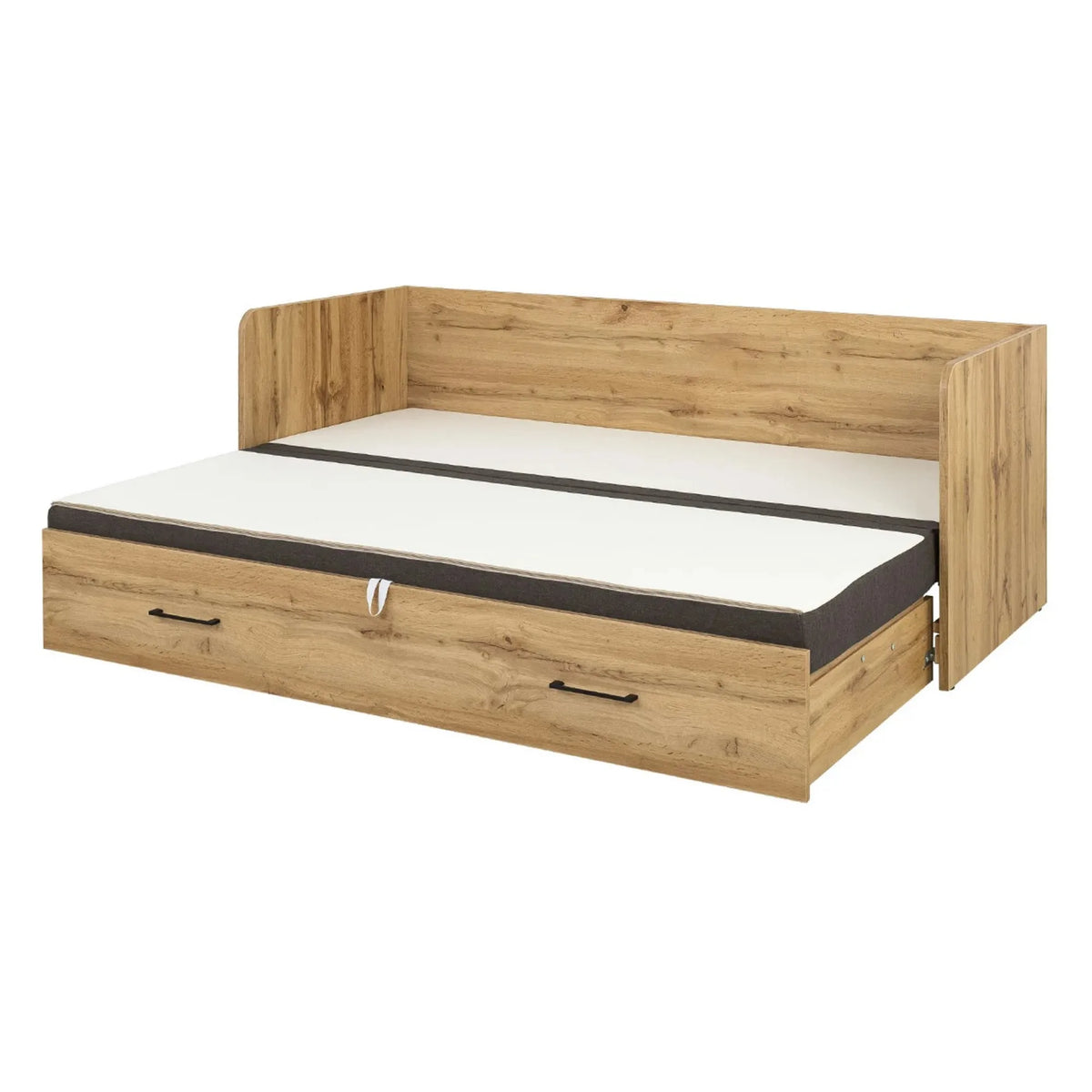 Pat TETRIX 80/160x200, stejar wotan/maro, PAL/stofa, cu saltea extensibila si spatiu depozitare