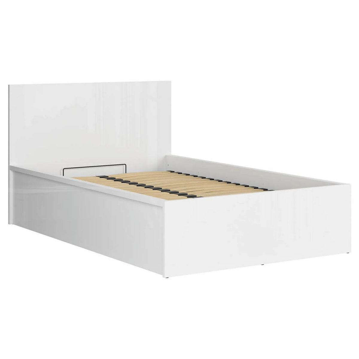 Pat TRETIX 120x200, alb lucios, PAL laminat, cu somiera si lada depozitare