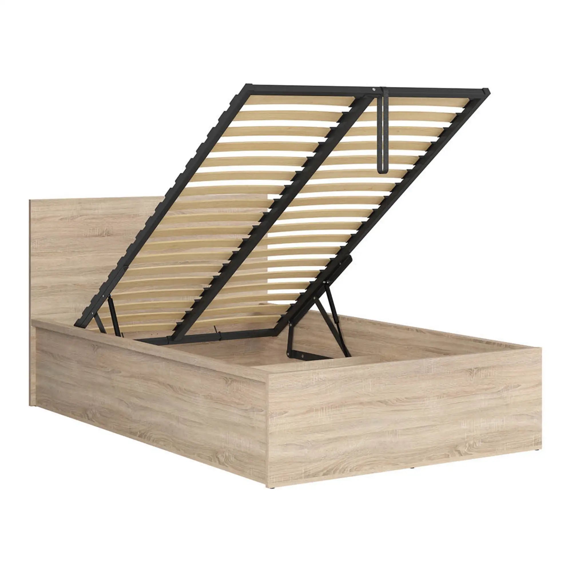 Pat TRETIX 120x200, stejar sonoma, PAL laminat, cu somiera si lada depozitare