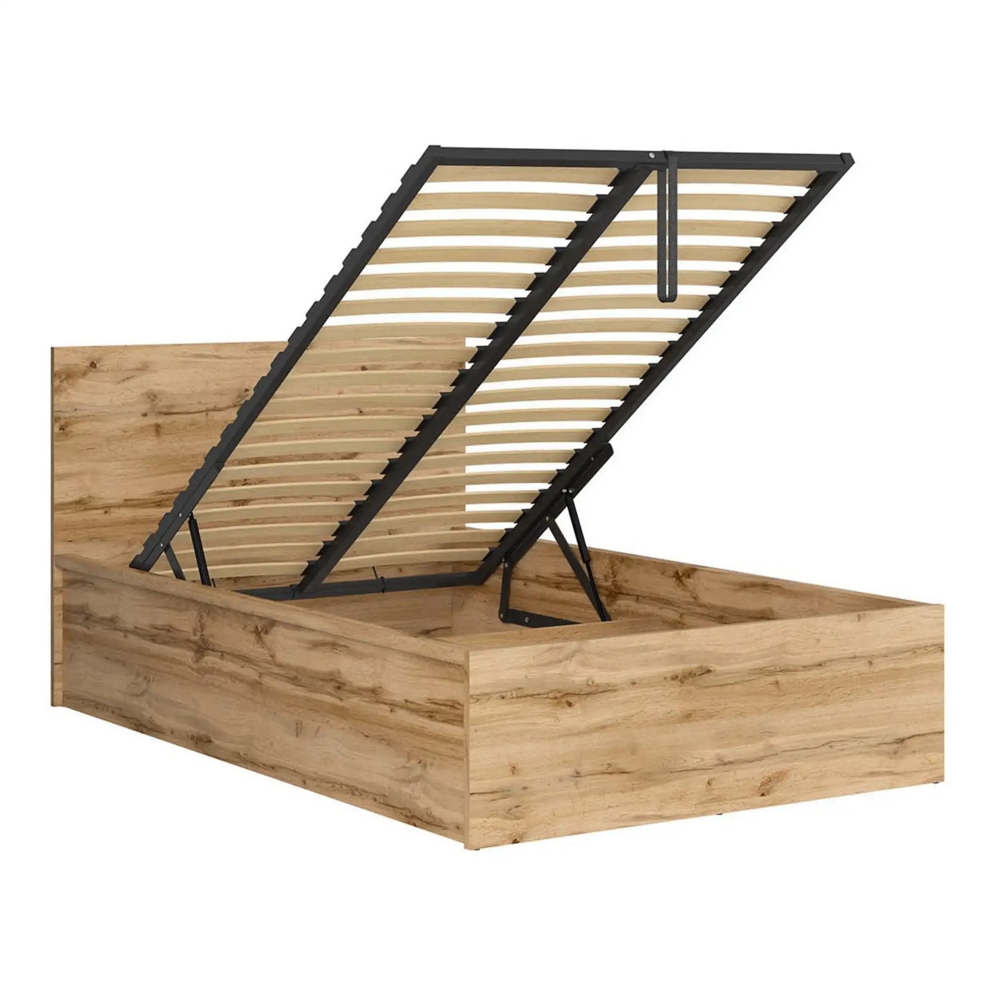 Pat TRETIX 120x200, stejar wotan, PAL laminat, cu somiera si lada depozitare