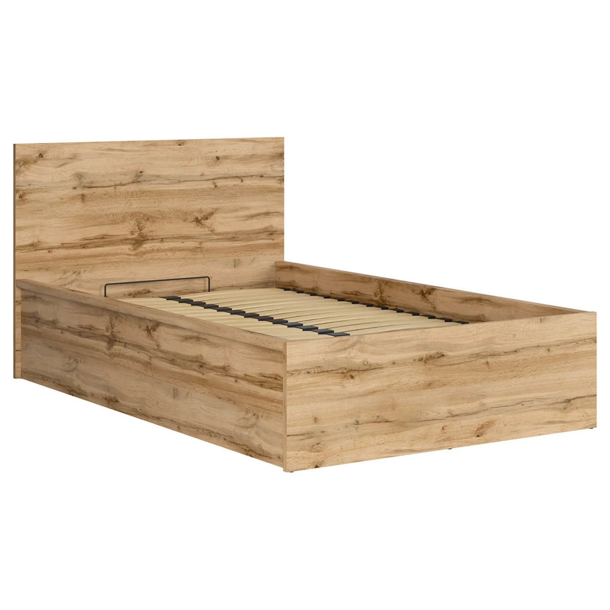 Pat TRETIX 120x200, stejar wotan, PAL laminat, cu somiera si lada depozitare