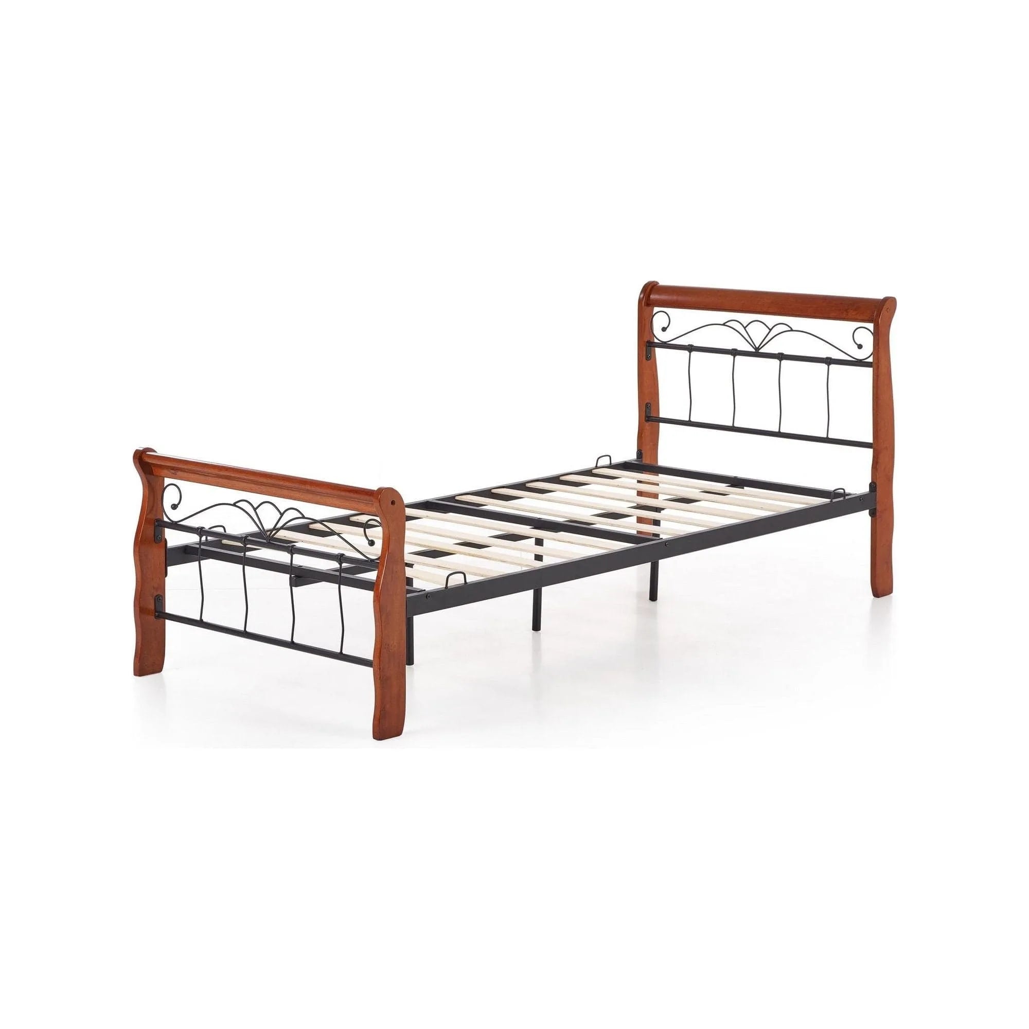 Pat VERONICA 90x200, cires antic/negru, lemn, cu somiera