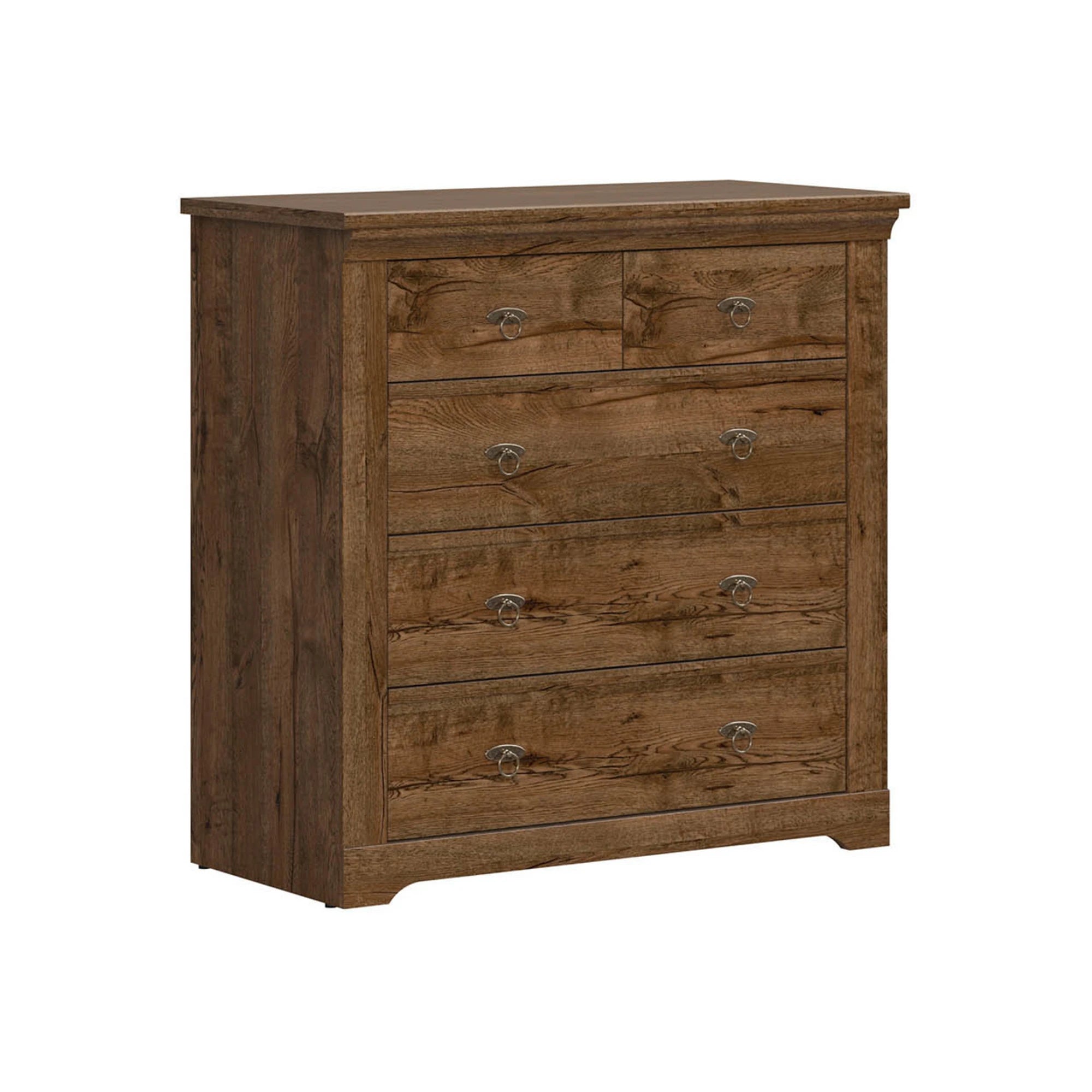 Set dormitor PATRAS, stejar, pat 160x200, dulap cu 3 usi, 2 noptiere si comoda