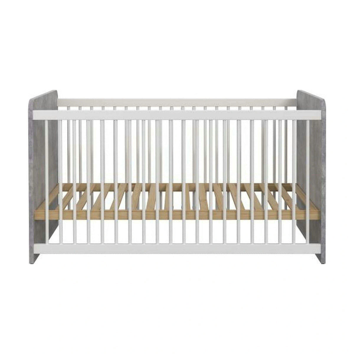 Patut pentru copii EMILY 70x140, alb/gri beton, PAL/metal, cu somiera