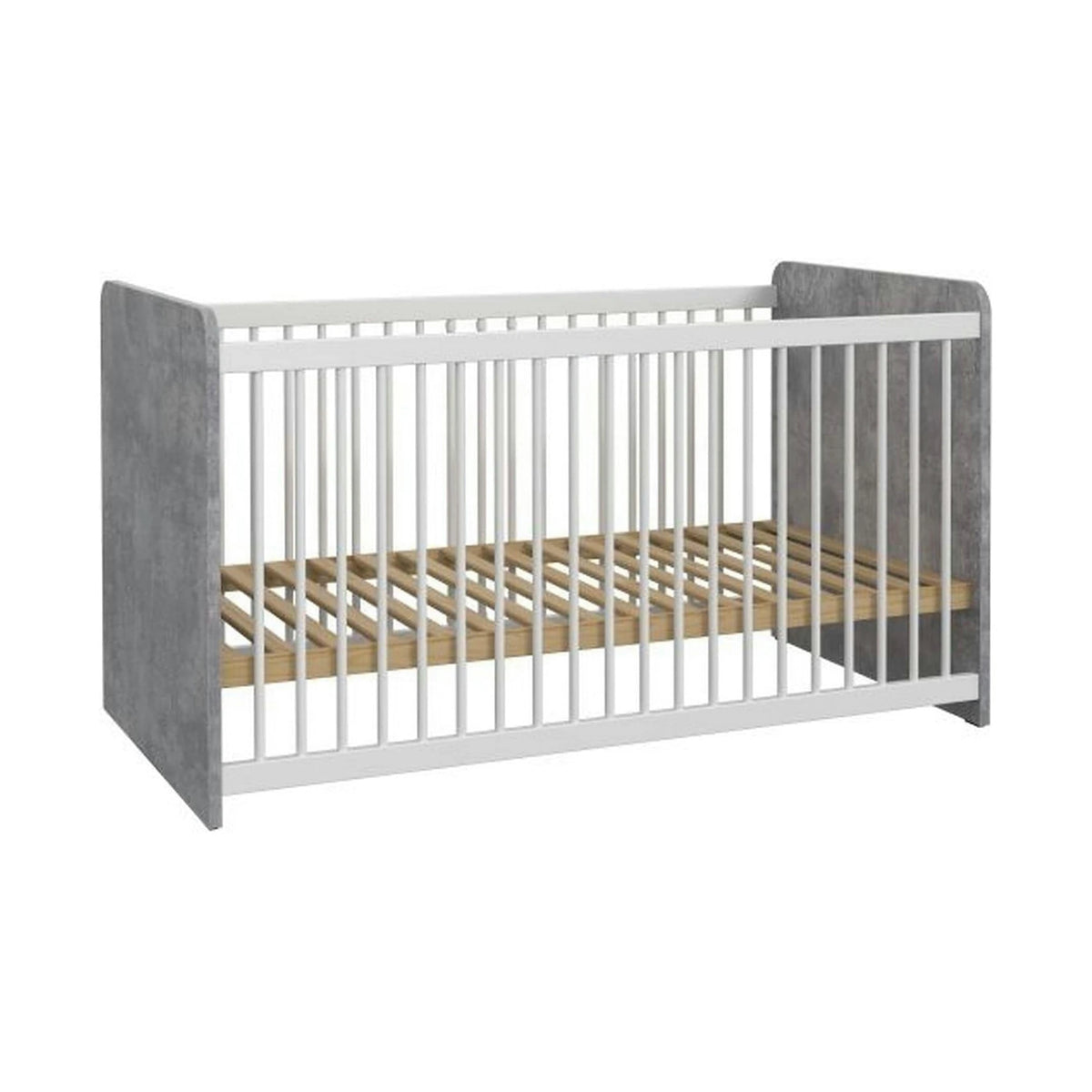 Patut pentru copii EMILY 70x140, alb/gri beton, PAL/metal, cu somiera