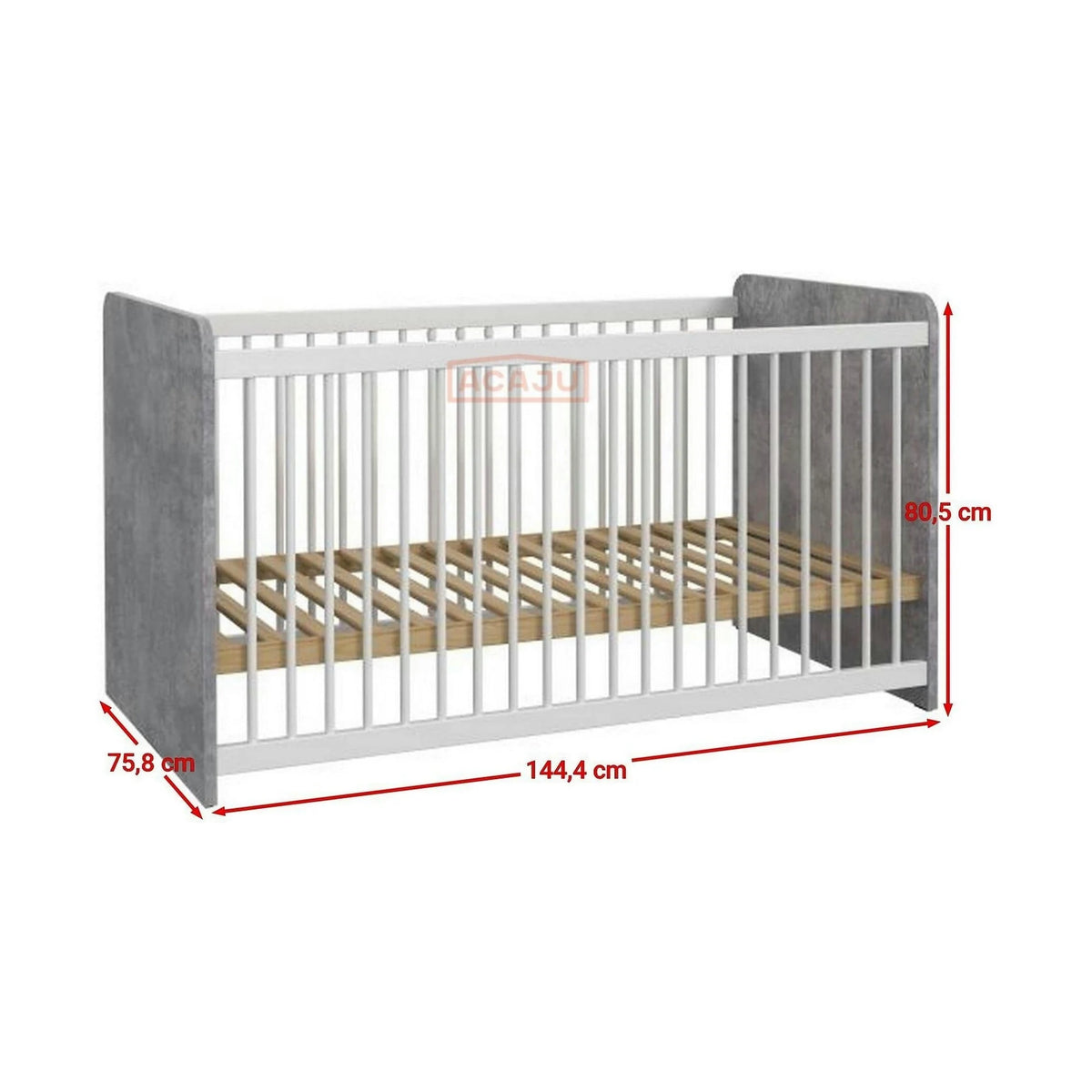 Patut pentru copii EMILY 70x140, alb/gri beton, PAL/metal, cu somiera