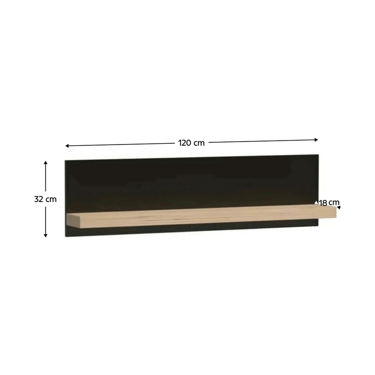 Polita CALI C9, stejar artisan/negru, PAL laminat, 120x18x32 cm