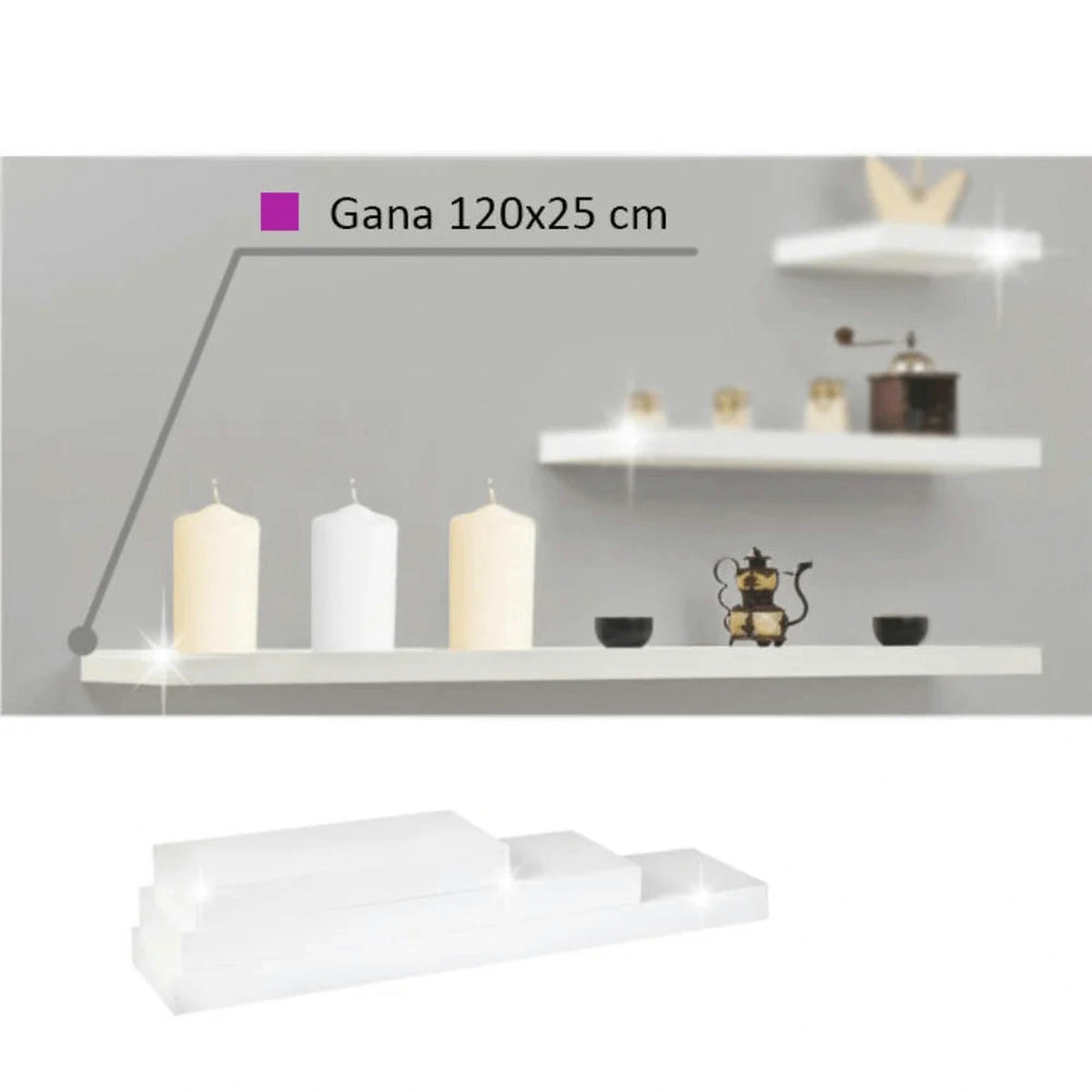 Polita GANA FY 11044-1, alb lucios, 120x25x5 cm