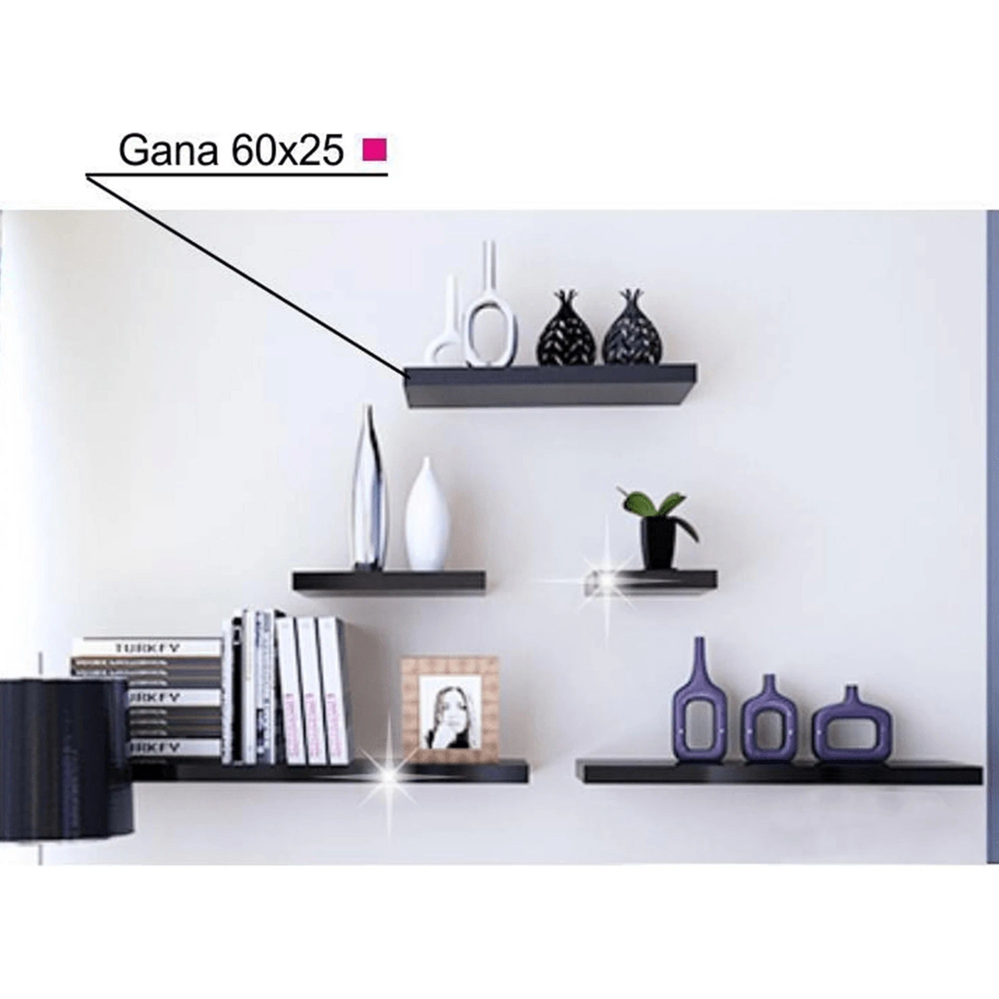 Polita GANA FY 11044-3, negru lucios, 60x25x5 cm