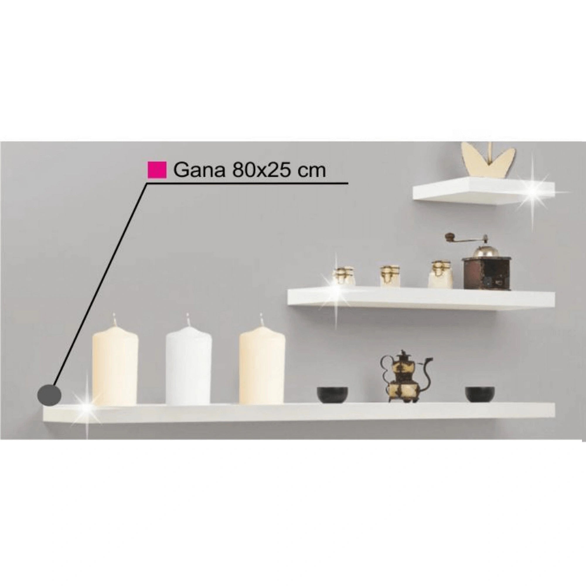 Polita GANA FY 11044-4, alb lucios, 80x25x5 cm