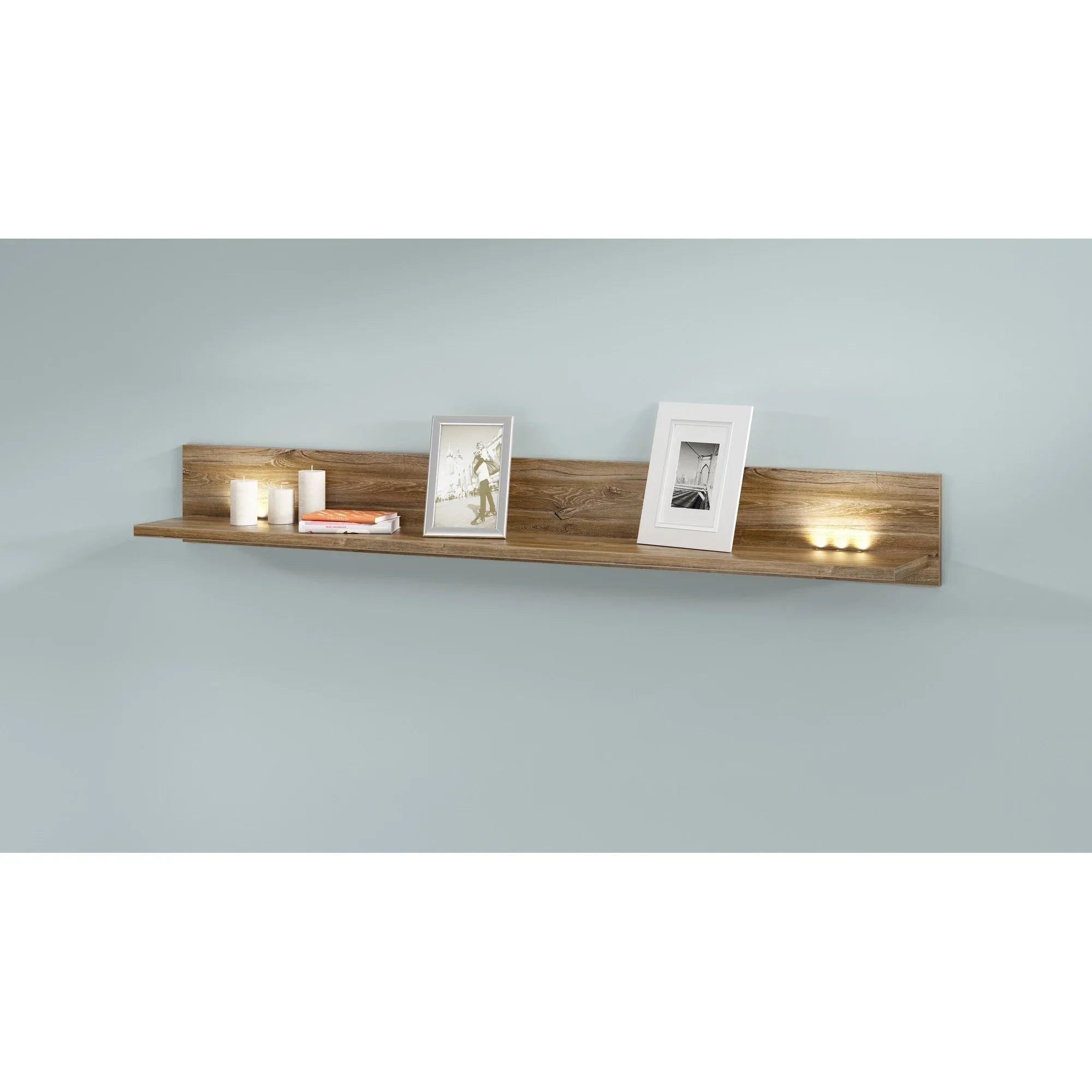 Polita GENT, stejar, PAL, cu iluminare LED, 139x27x25 cm