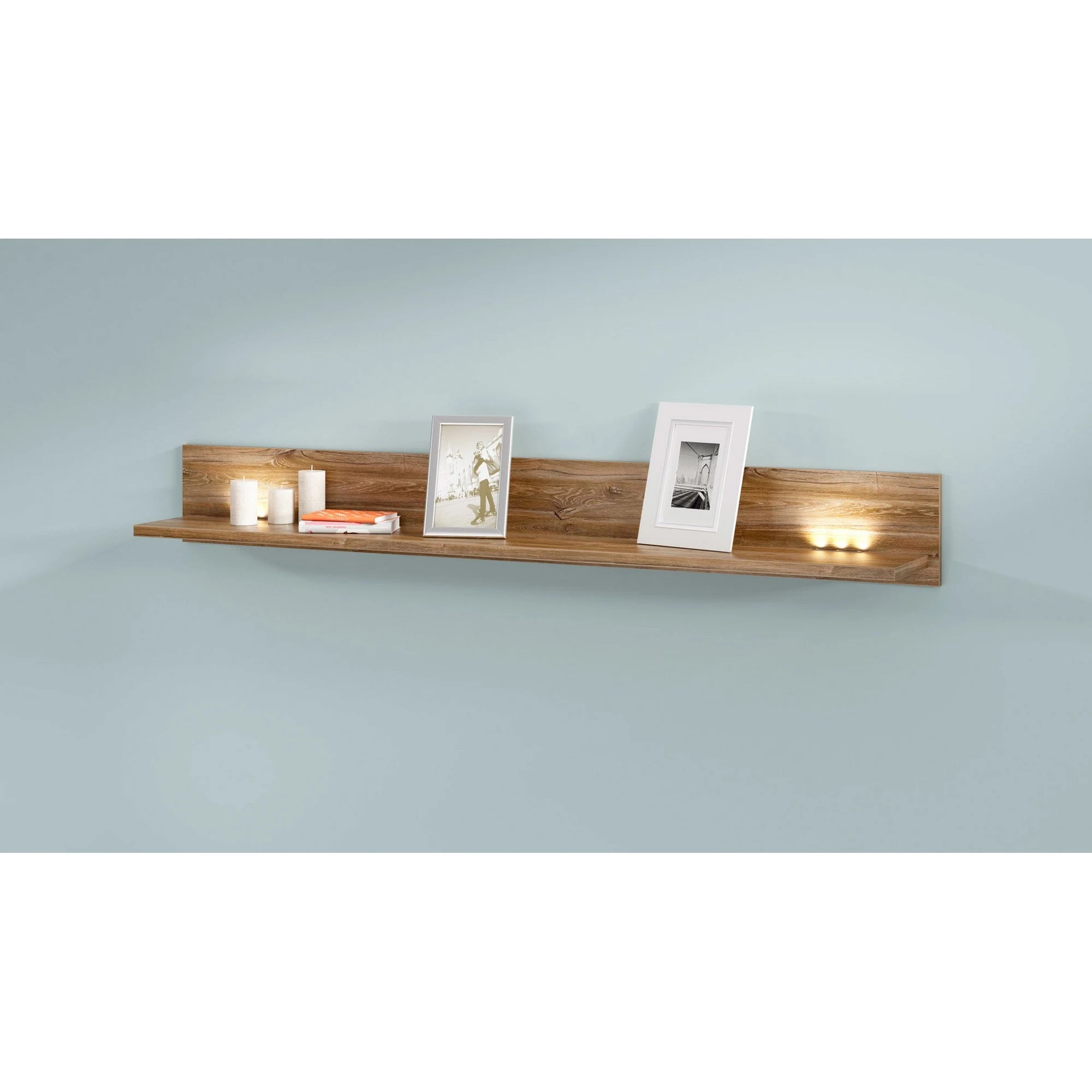 Polita GENT, stejar, PAL, cu iluminare LED, 200x27x25 cm