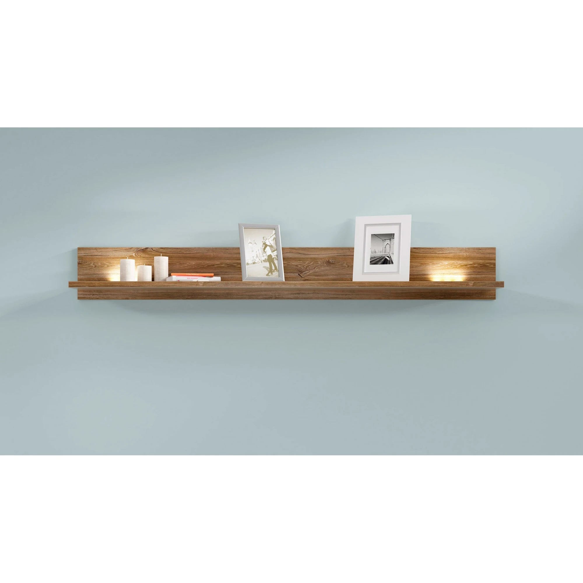 Polita GENT, stejar, PAL, cu iluminare LED, 200x27x25 cm