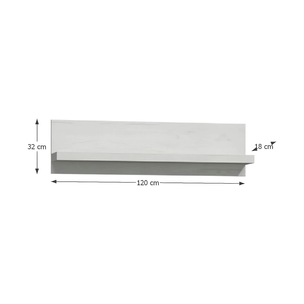 Polita INFINITY I-11, frasin alb, PAL melaminat, 120x18x32 cm