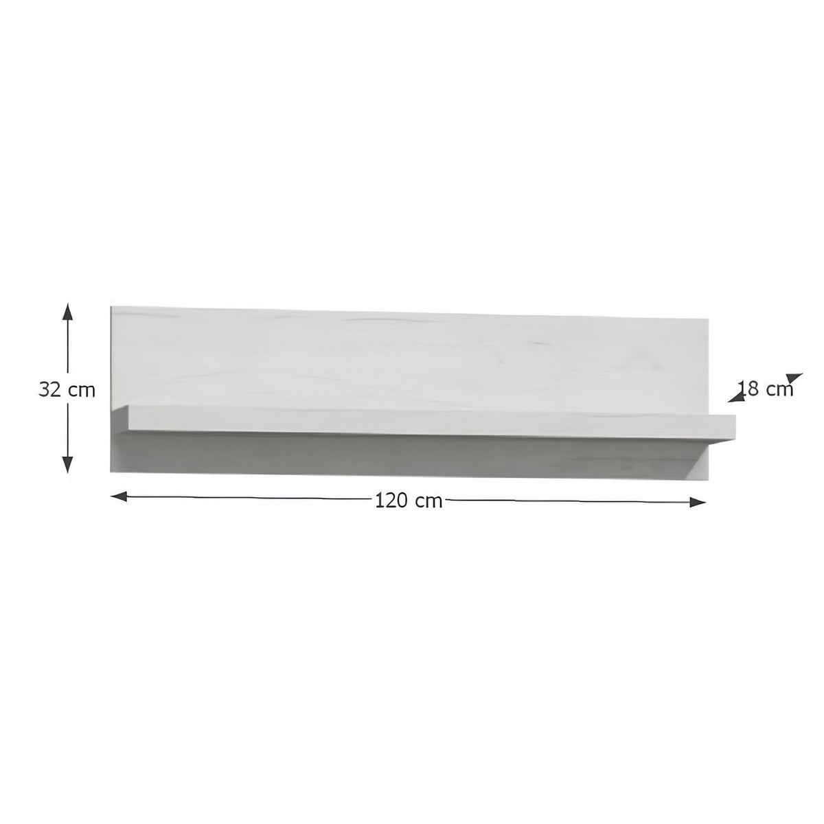 Polita INFINITY I-11, frasin alb, PAL melaminat, 120x18x32 cm