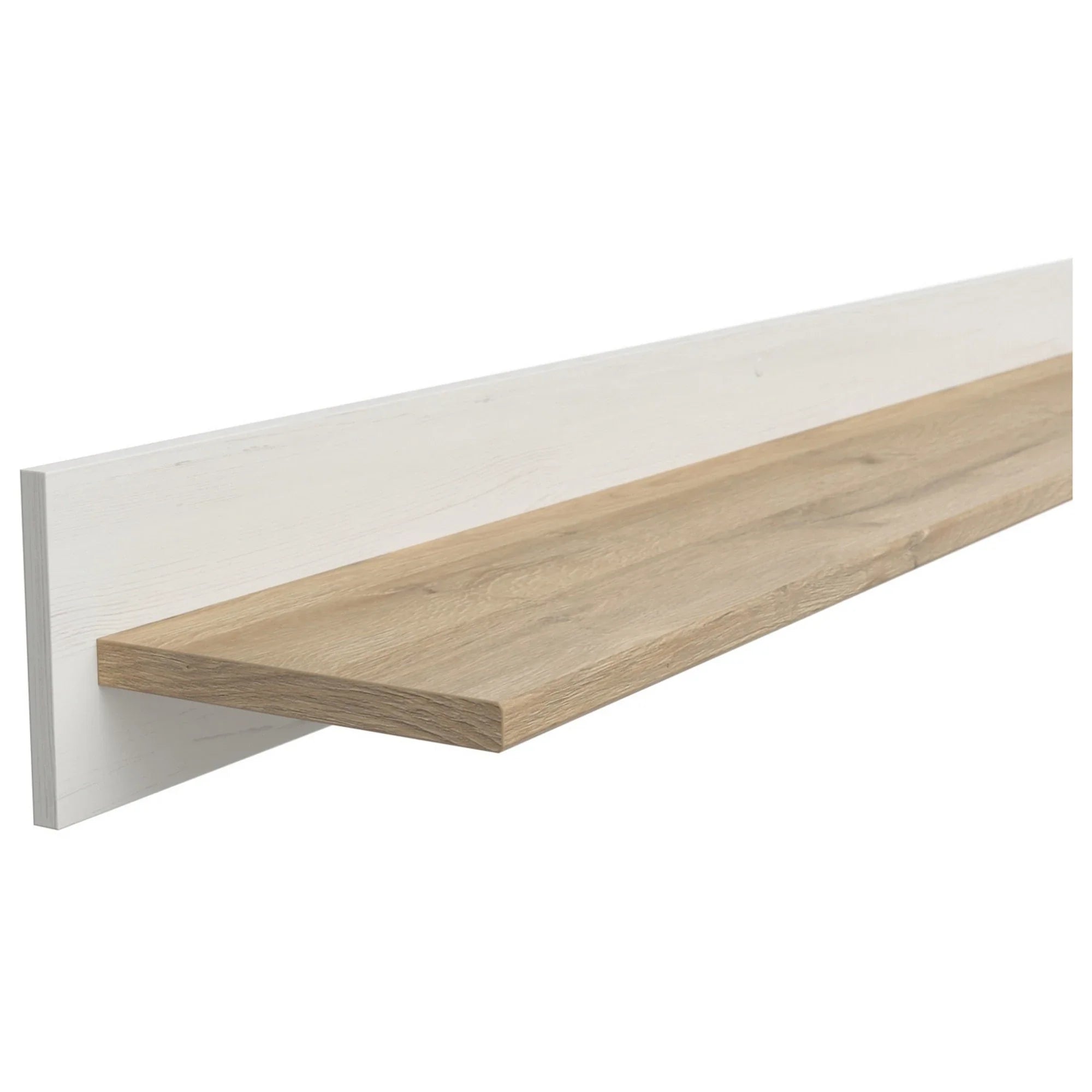 Polita LOKSA, alb/stejar, PAL laminat, 143x24x17 cm