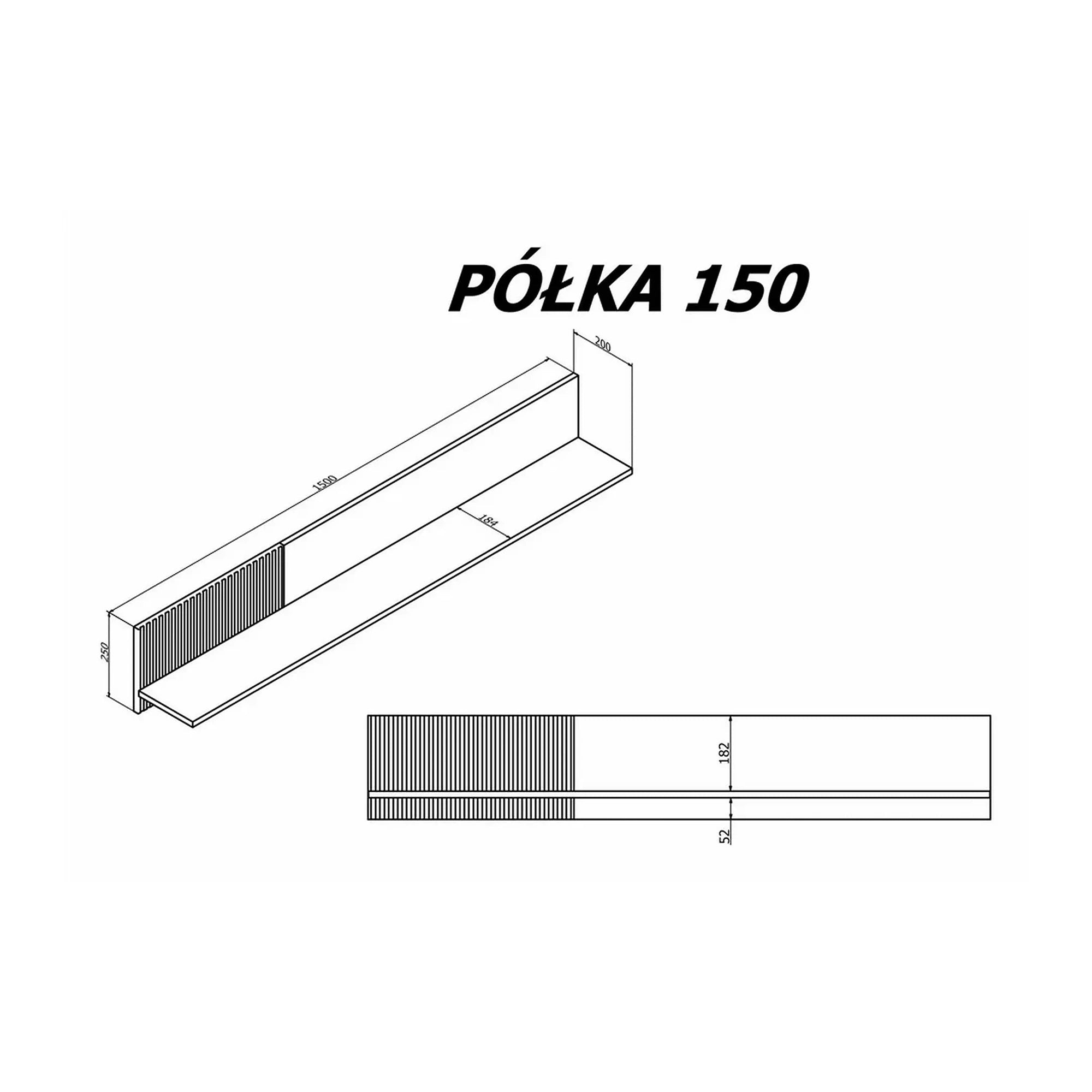 Polita RANDOM, stejar wotan/negru, PAL, 150x20x25 cm