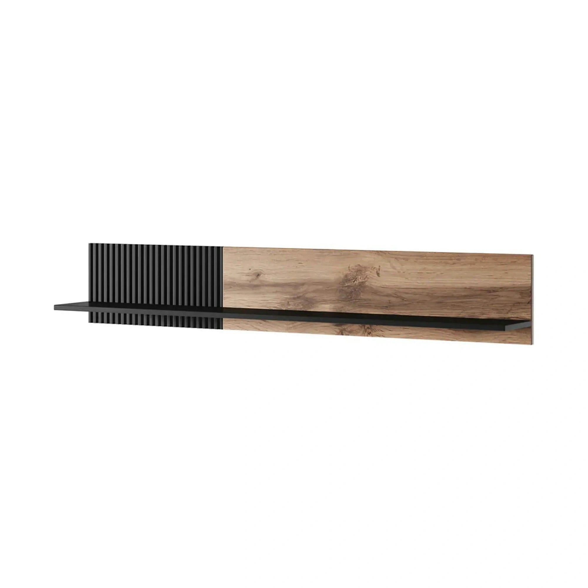 Polita RANDOM, stejar wotan/negru, PAL, 150x20x25 cm
