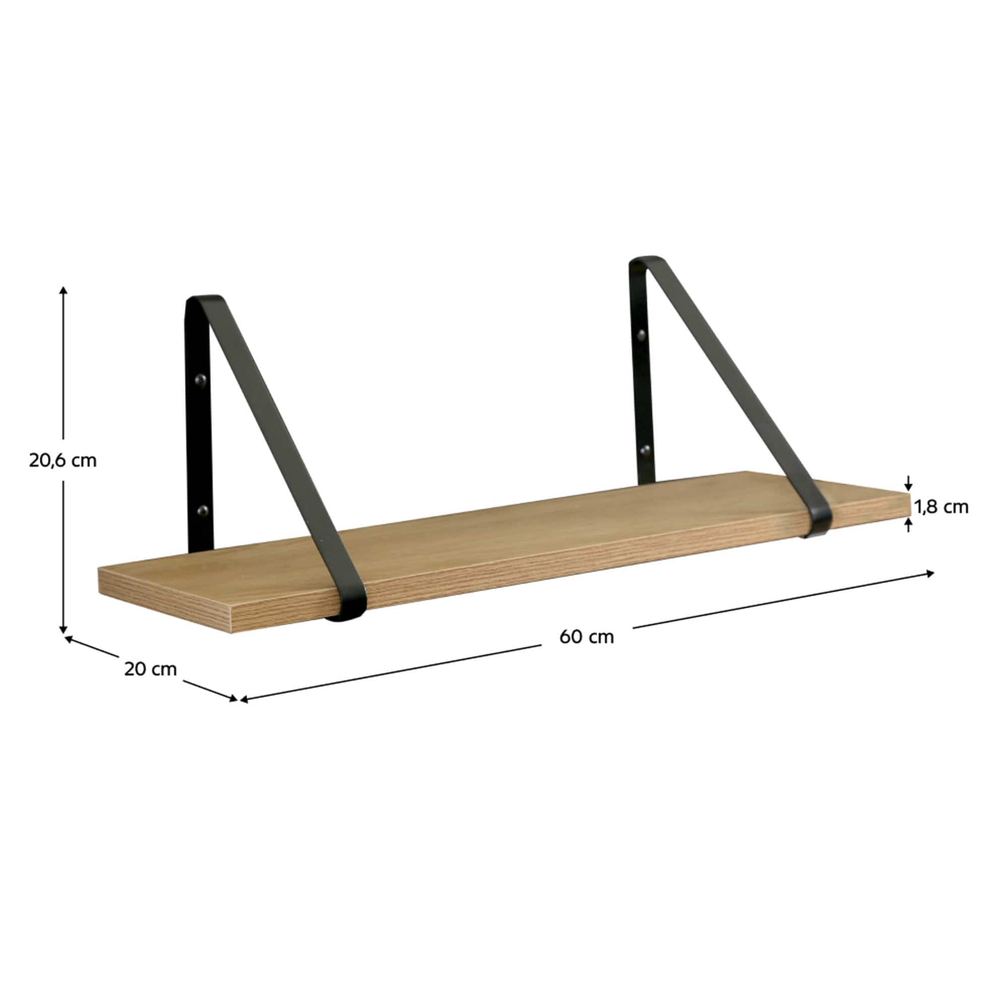 Polita SAGIRA, stejar/negru, 60x20x2 cm