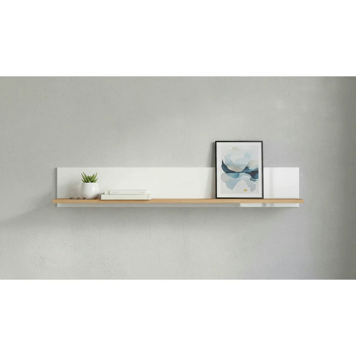 Polita ZELE, stejar wotan/alb lucios, PAL laminat, 135x19x20 cm
