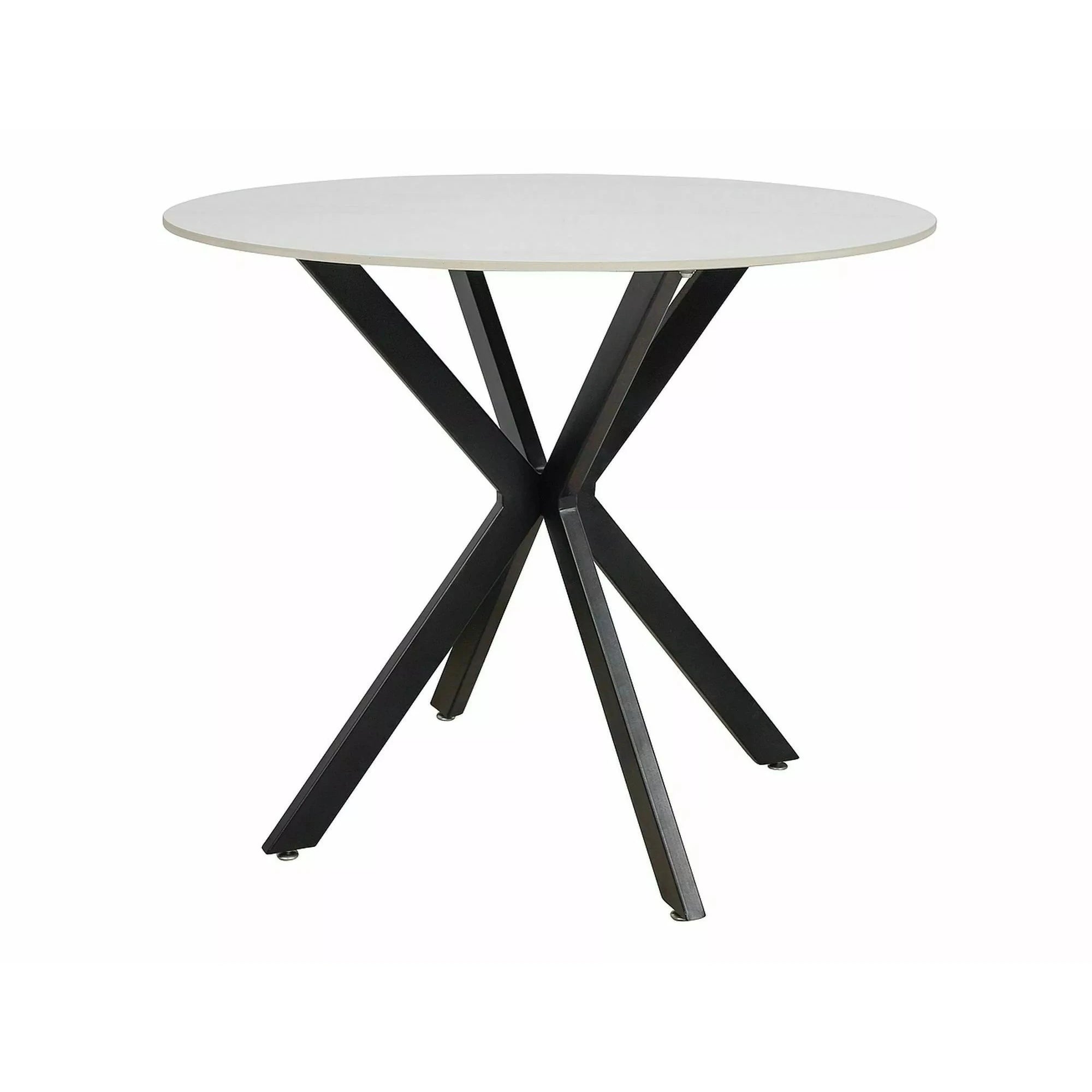 Masa TALIA, alb cu efect de marmura/negru mat, ceramica/metal, 90x90x75 cm