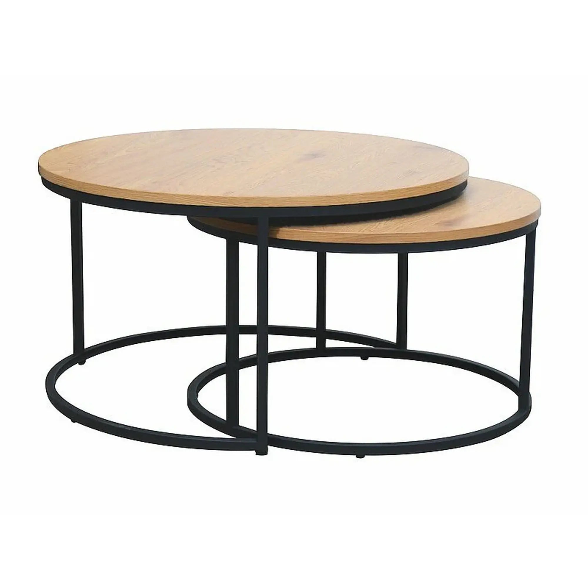 Set 2 masute cafea ATLANTA II, stejar/negru mat, PAL laminat/metal