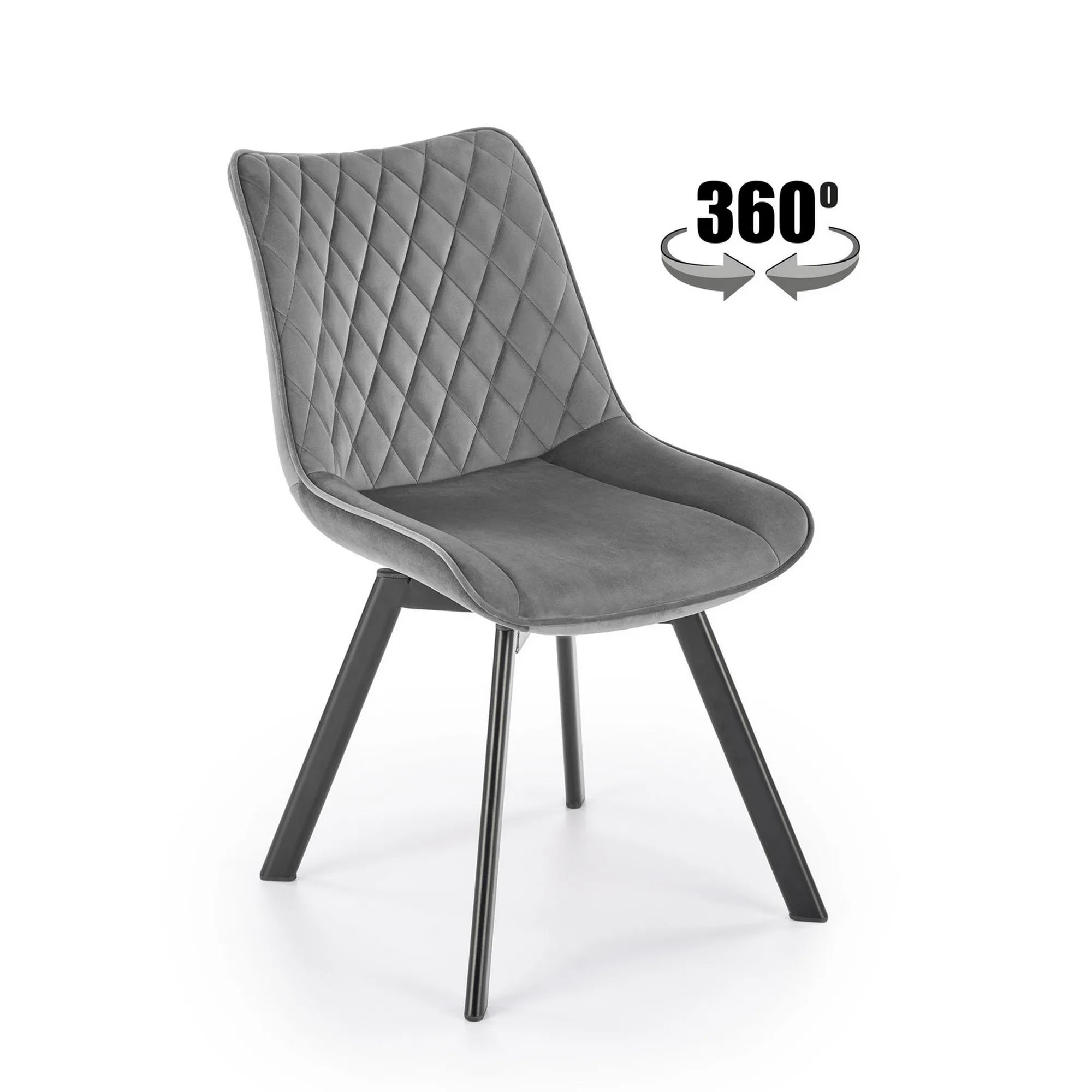 Scaun tapitat K520, gri/negru, stofa catifelata, rotativ, 45x63x80 cm