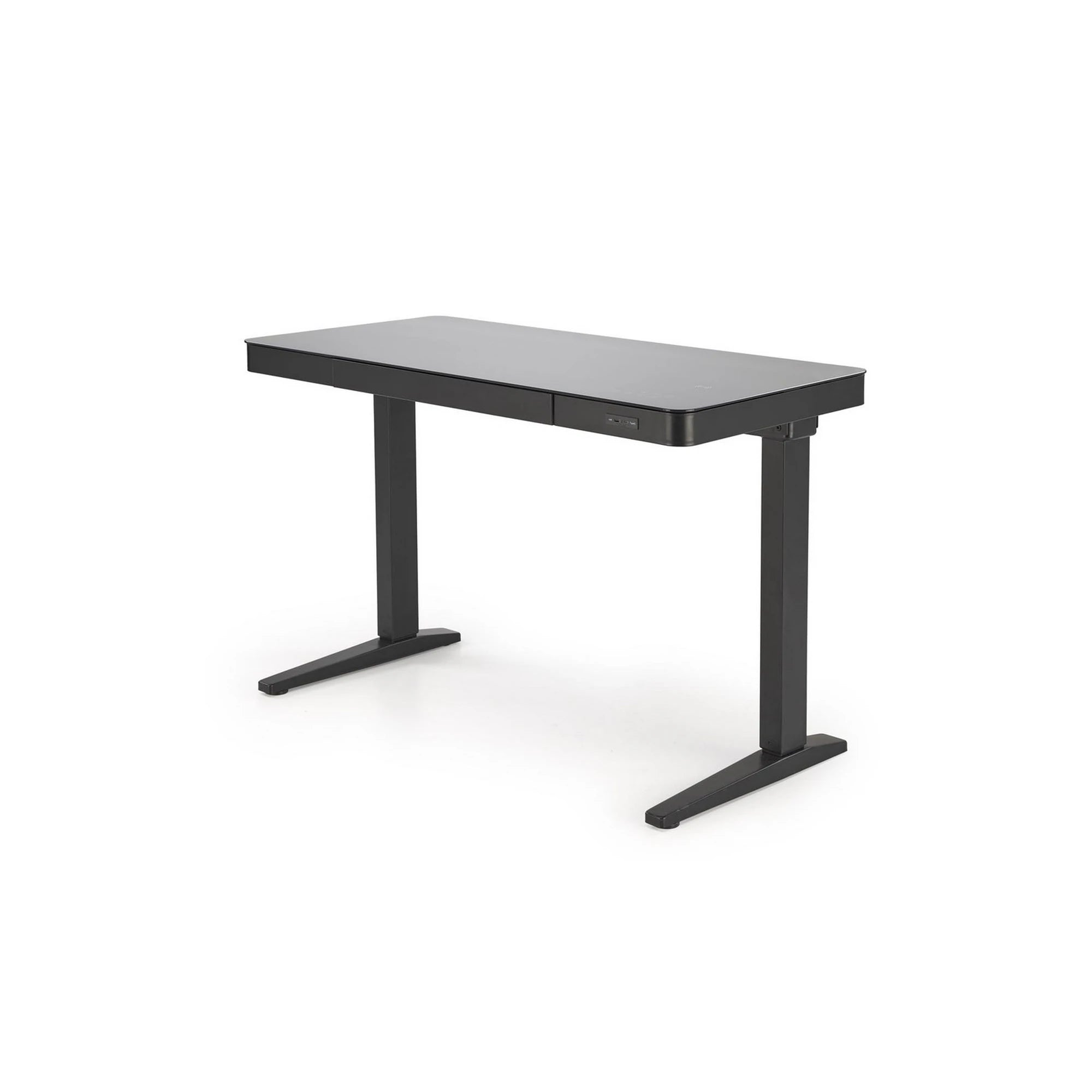 Birou B52, negru, sticla/metal, 120x60x77/120 cm