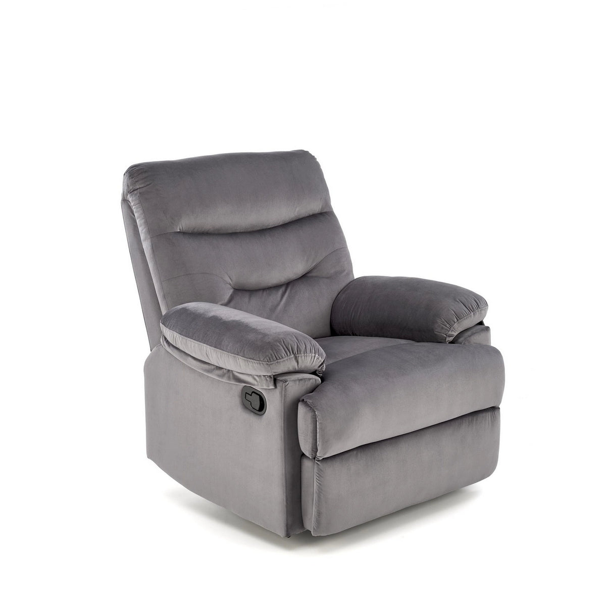 Fotoliu cu recliner DRAGER, gri/negru, stofa catifelata/metal, 88x90/160x105 cm