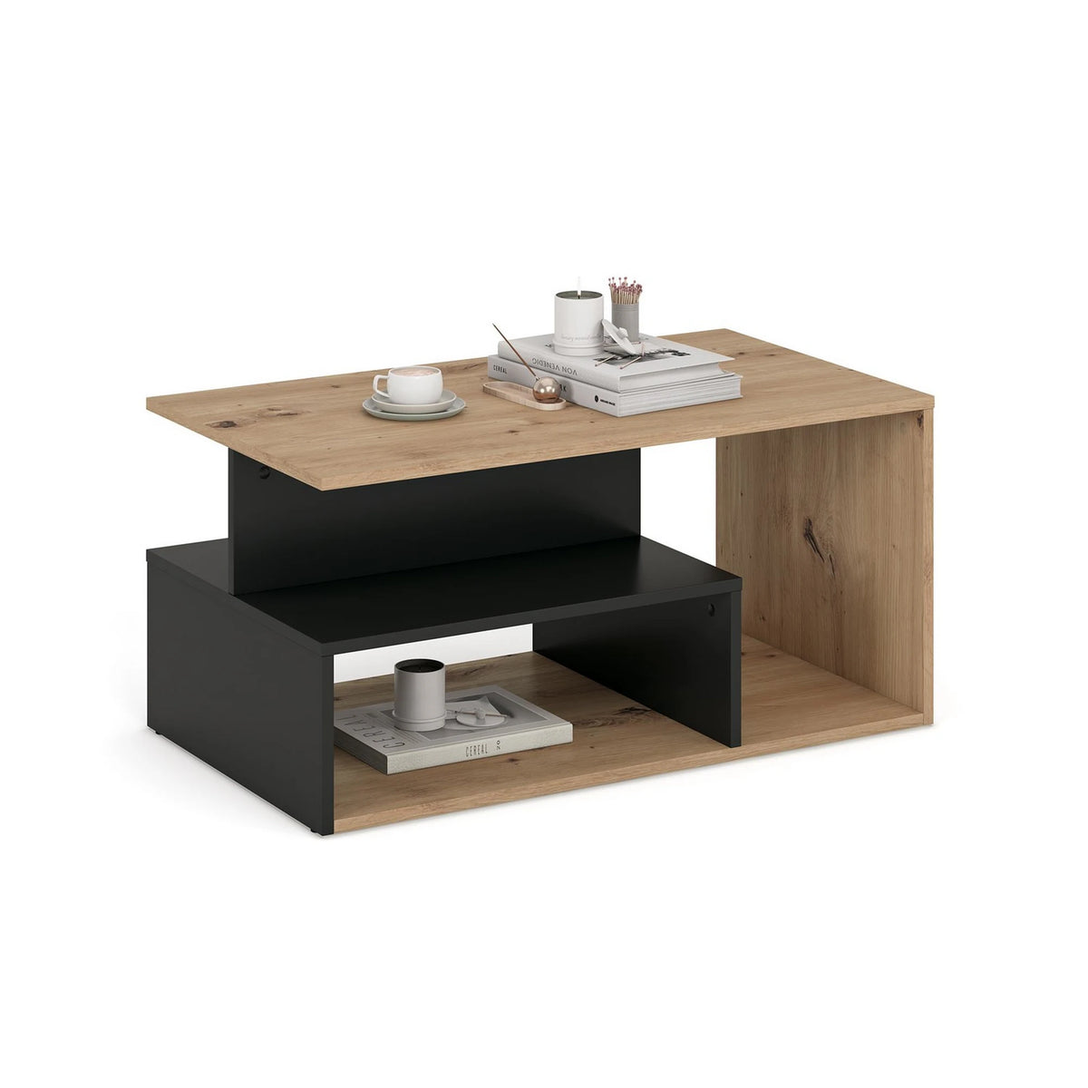 Masuta cafea IVA, stejar artisan/negru, PAL laminat, 90x51x43 cm