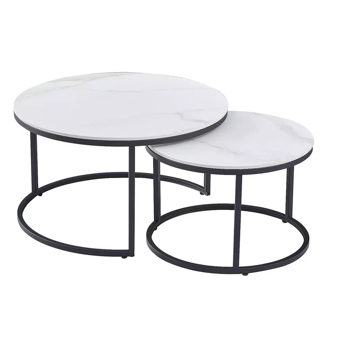 Set 2 masute cafea FERRANTE C, alb/negru, ceramica/metal