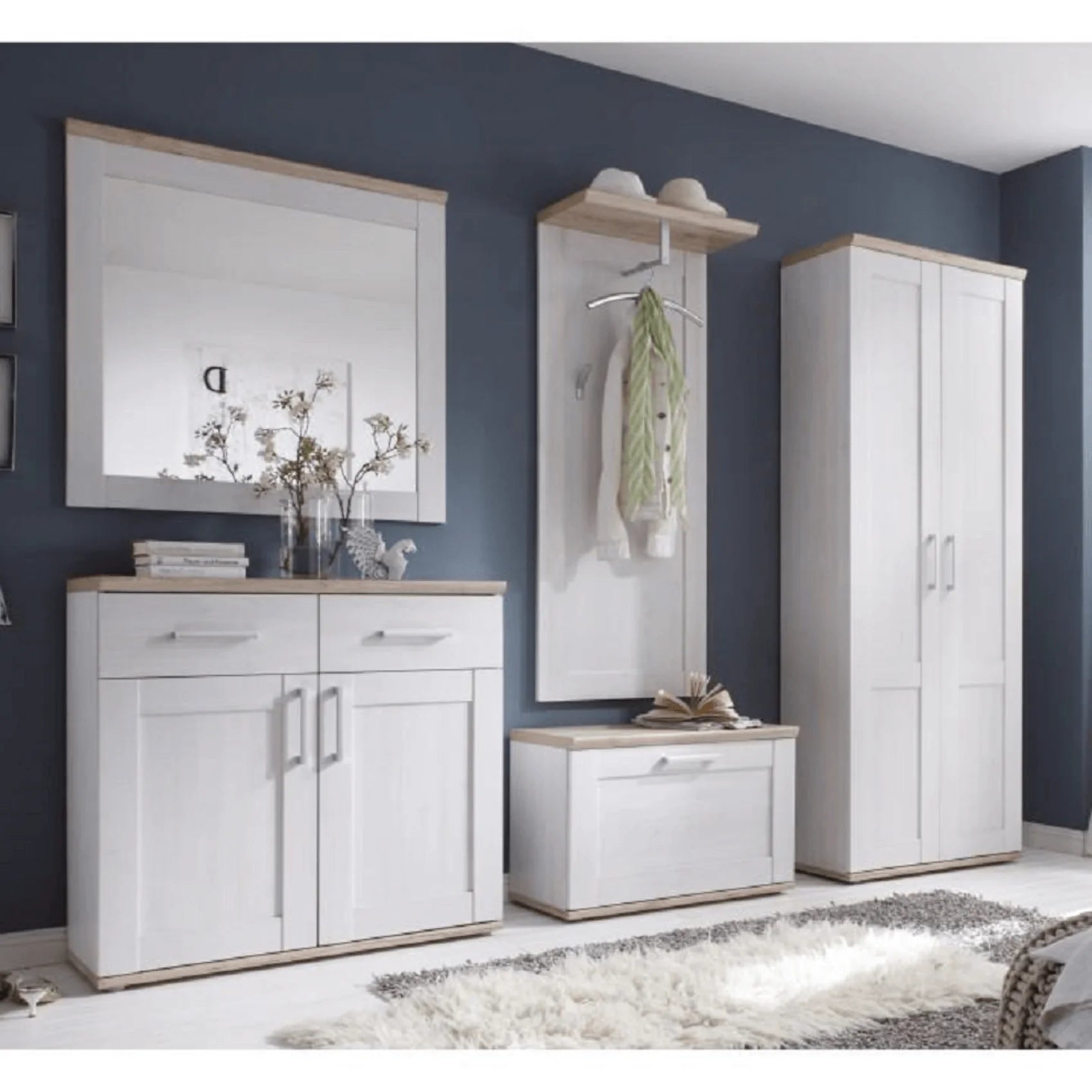 Oglinda PROVENSAL, stejar San Remo/alb, PAL infoliat, 95x4x92 cm